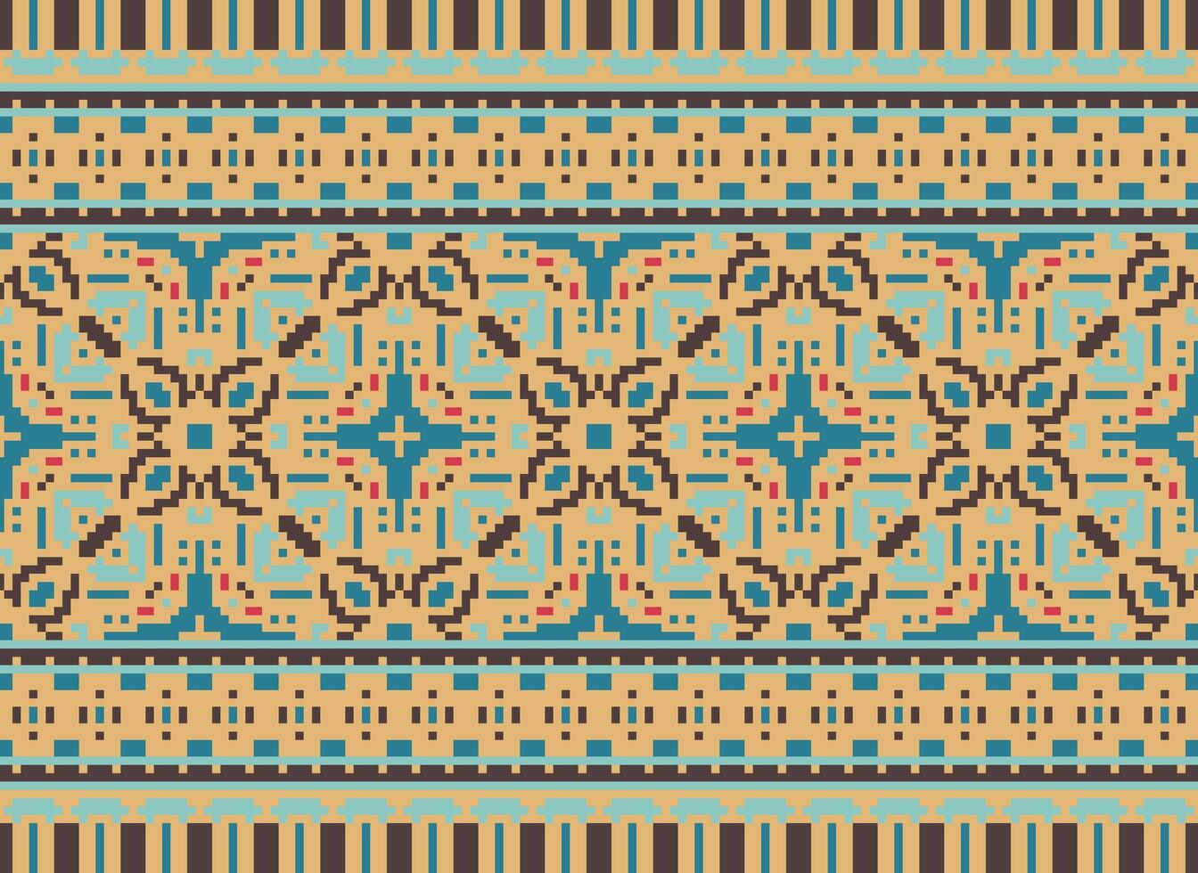 Pixel Ethnic pattern vector background. seamless pattern traditional, Design for background, wallpaper, Batik, fabric, carpet, clothing, wrapping, and textile.ethnic pattern Vector illustration.