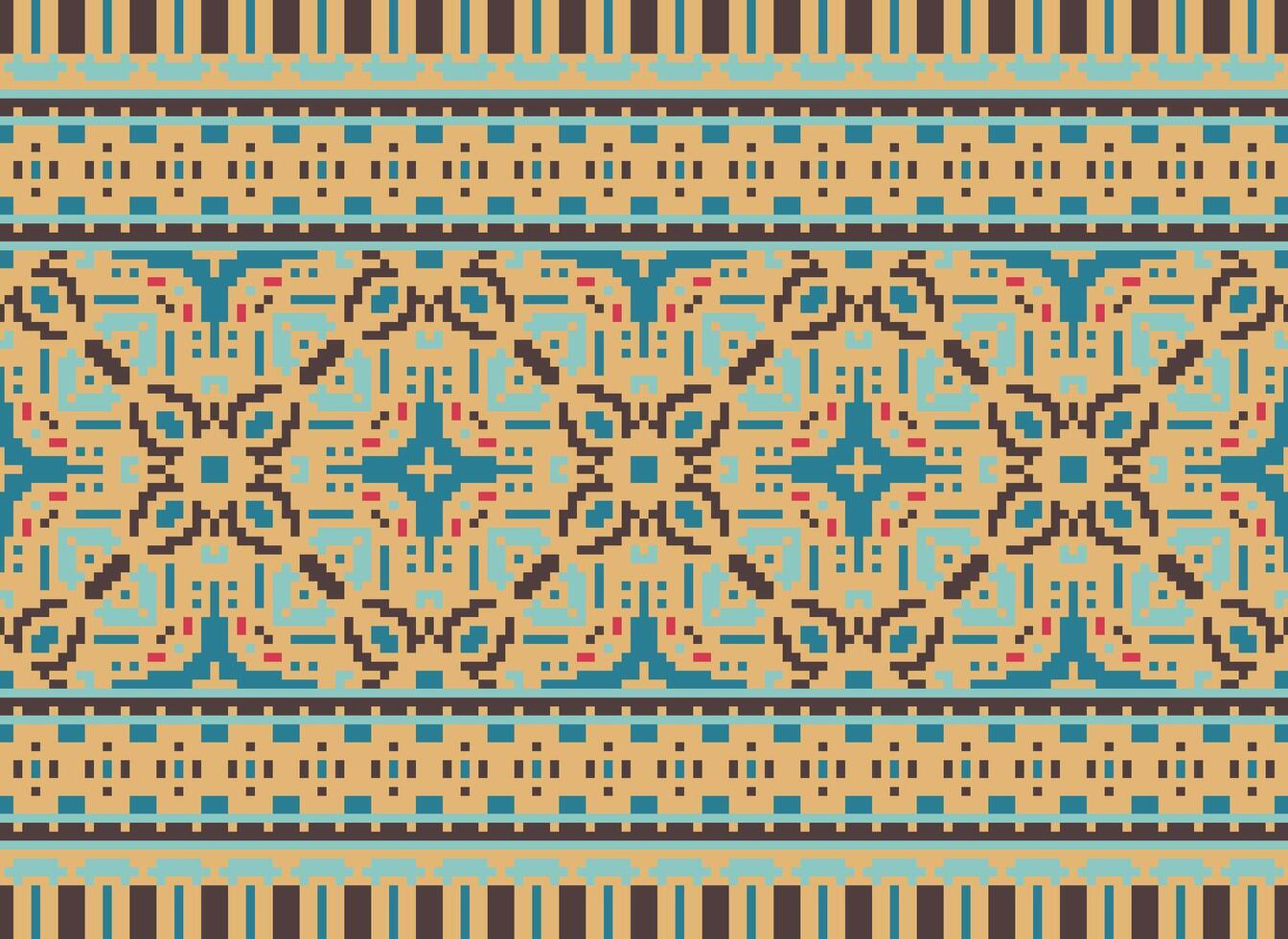 Pixel Ethnic pattern vector background. seamless pattern traditional, Design for background, wallpaper, Batik, fabric, carpet, clothing, wrapping, and textile.ethnic pattern Vector illustration.