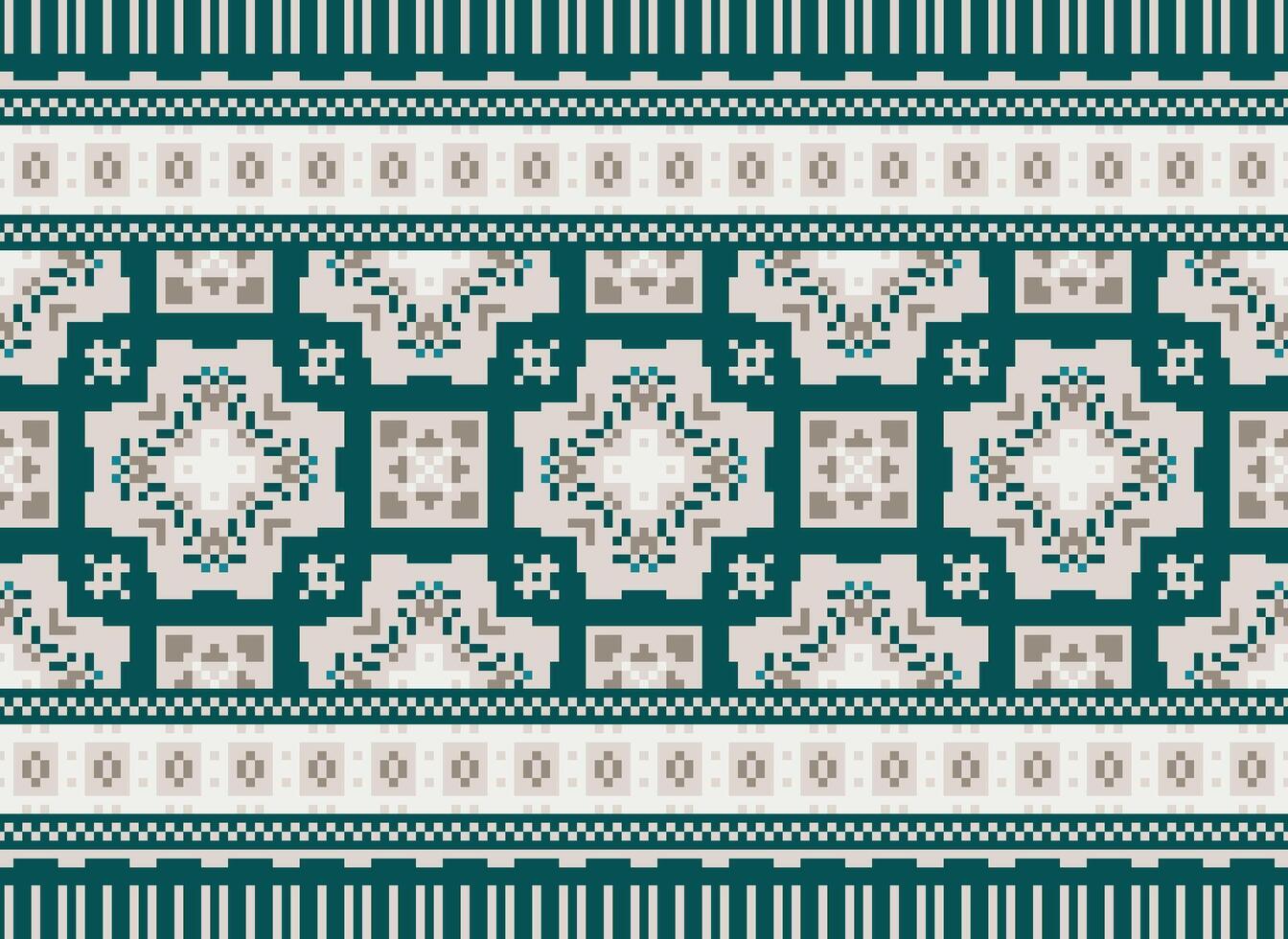 Pixel Ethnic pattern vector background. seamless pattern traditional, Design for background, wallpaper, Batik, fabric, carpet, clothing, wrapping, and textile.ethnic pattern Vector illustration.