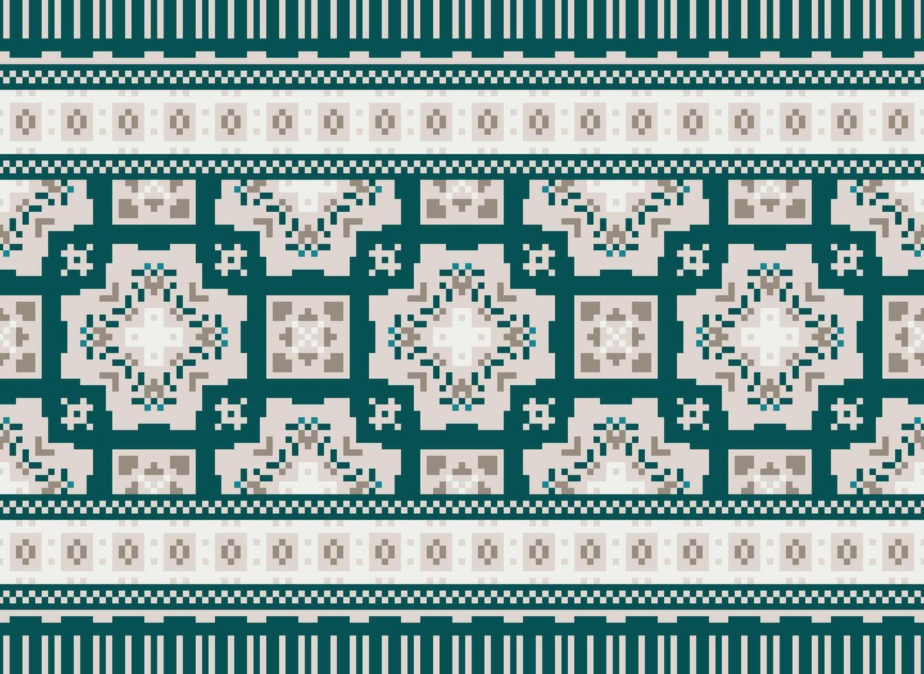 Pixel Ethnic pattern vector background. seamless pattern traditional, Design for background, wallpaper, Batik, fabric, carpet, clothing, wrapping, and textile.ethnic pattern Vector illustration.