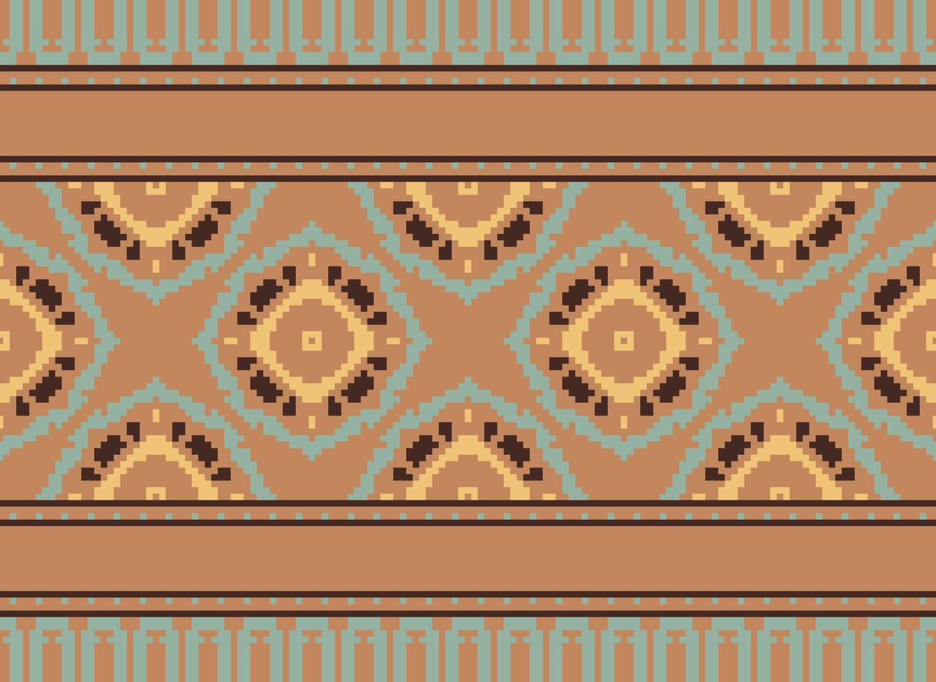 Pixel Ethnic pattern vector background. seamless pattern traditional, Design for background, wallpaper, Batik, fabric, carpet, clothing, wrapping, and textile.ethnic pattern Vector illustration.