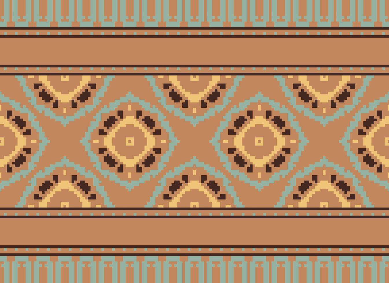 Pixel Ethnic pattern vector background. seamless pattern traditional, Design for background, wallpaper, Batik, fabric, carpet, clothing, wrapping, and textile.ethnic pattern Vector illustration.