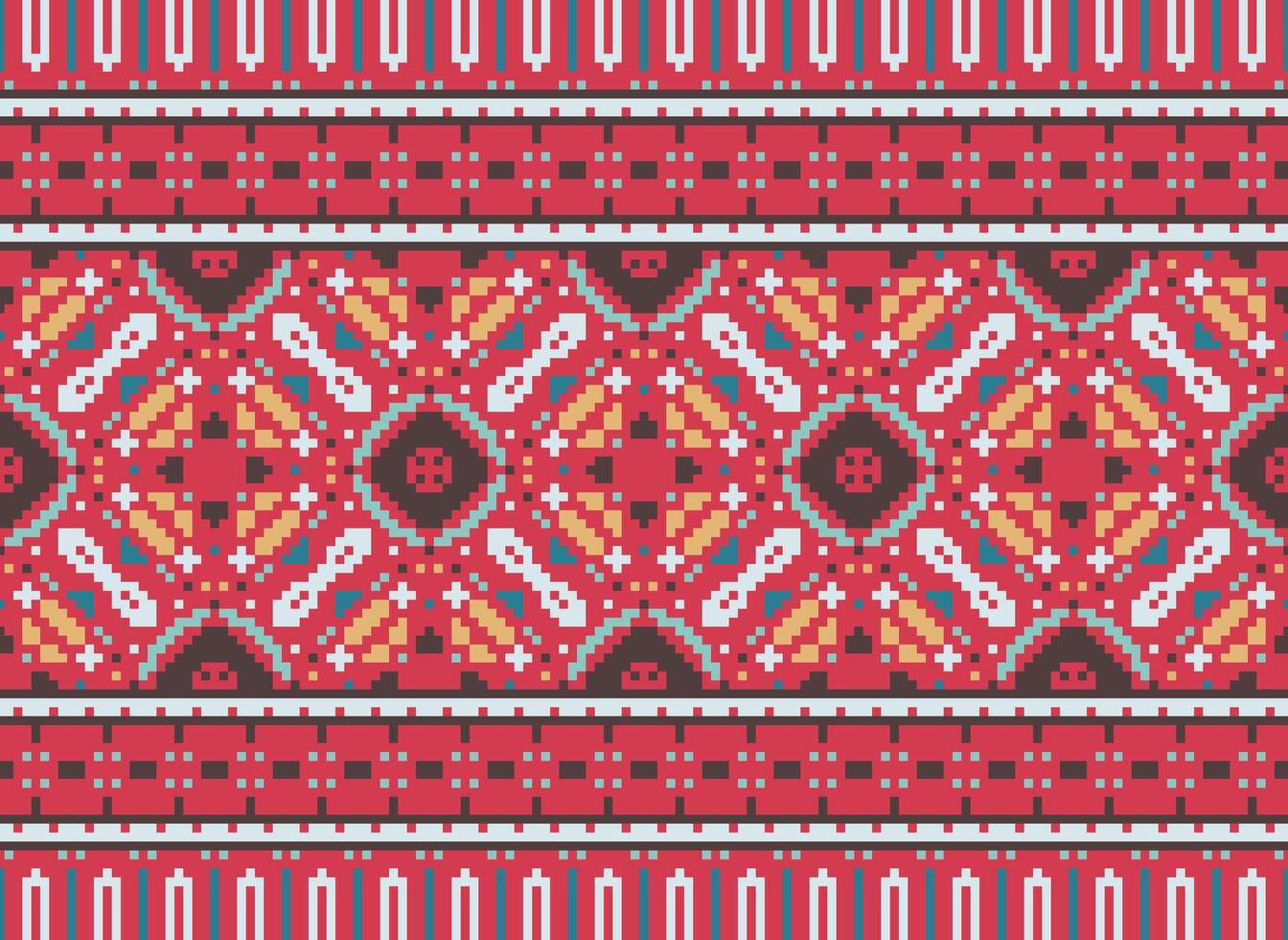 Pixel Ethnic pattern vector background. seamless pattern traditional, Design for background, wallpaper, Batik, fabric, carpet, clothing, wrapping, and textile.ethnic pattern Vector illustration.
