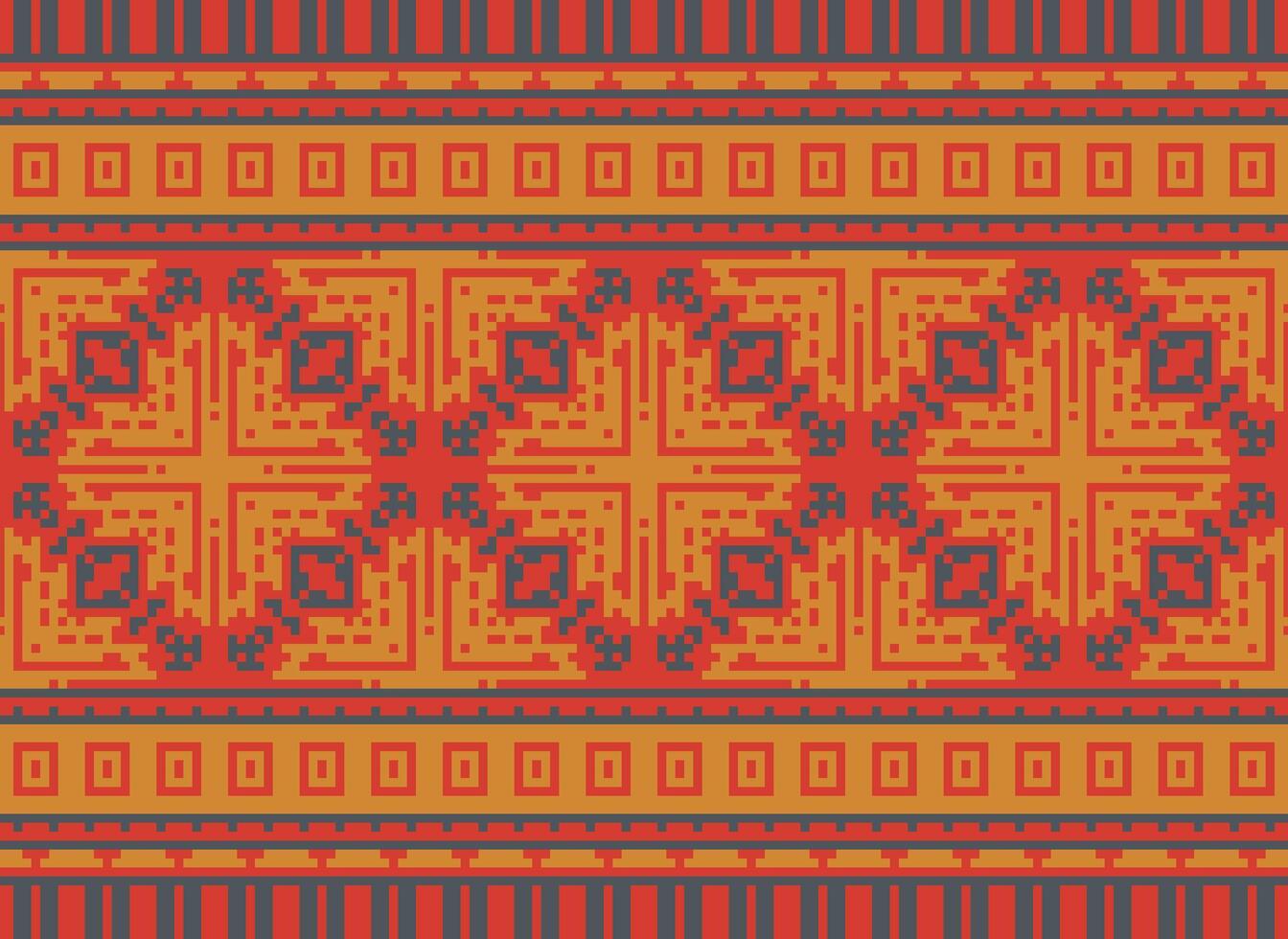 Pixel Ethnic pattern vector background. seamless pattern traditional, Design for background, wallpaper, Batik, fabric, carpet, clothing, wrapping, and textile.ethnic pattern Vector illustration.