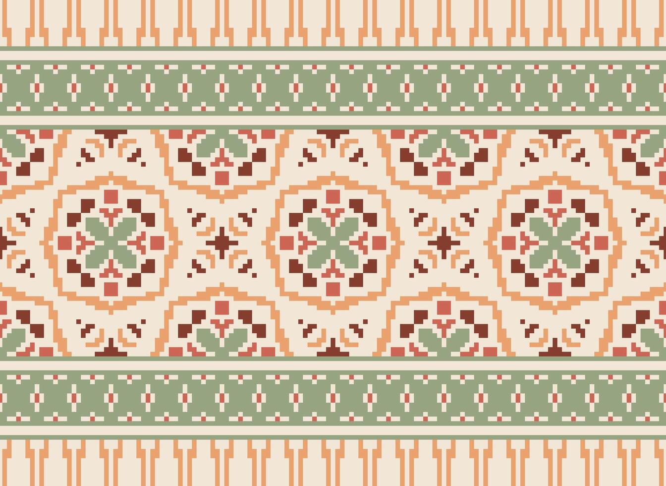 Pixel Ethnic pattern vector background. seamless pattern traditional, Design for background, wallpaper, Batik, fabric, carpet, clothing, wrapping, and textile.ethnic pattern Vector illustration.
