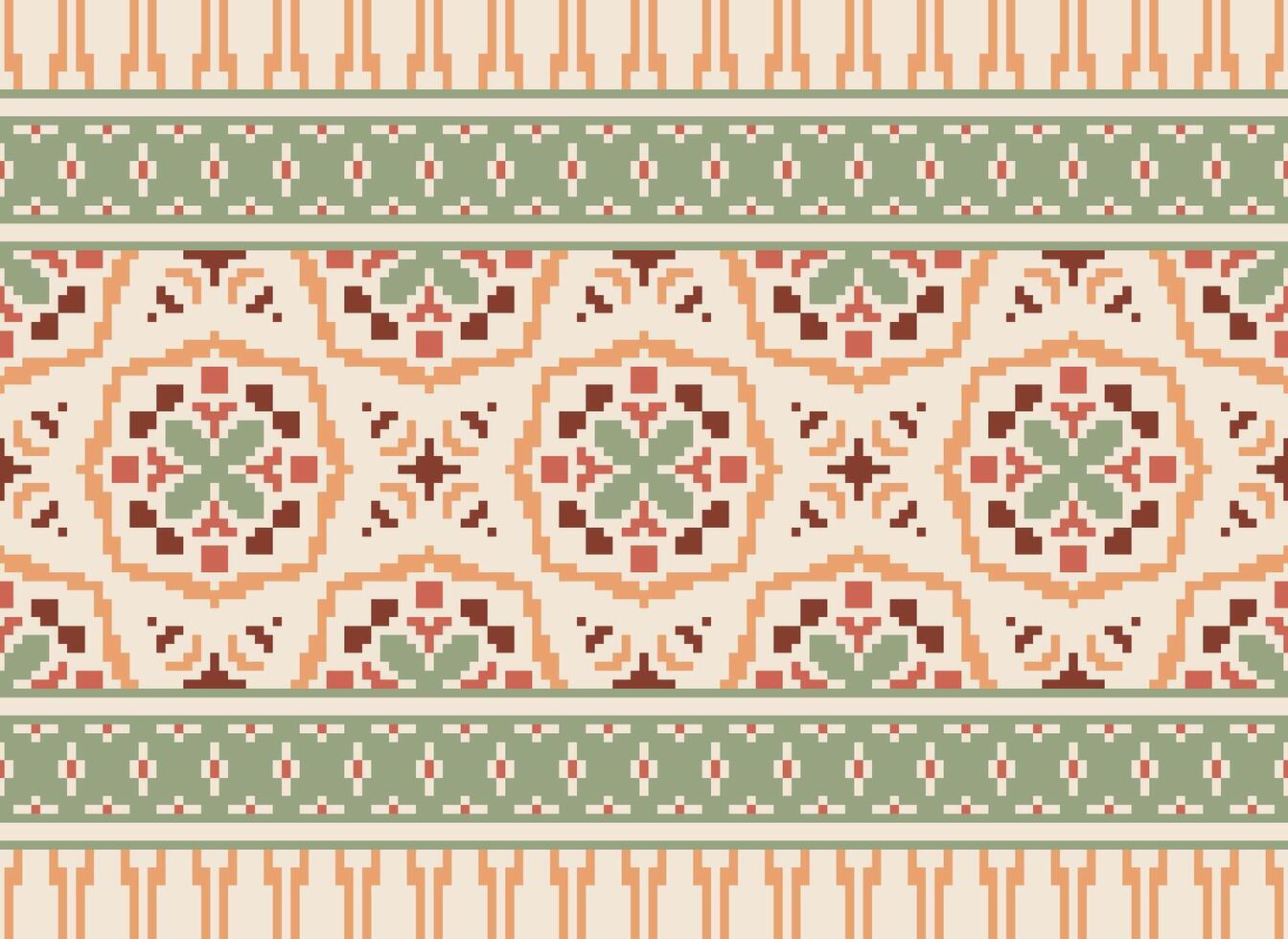 píxel étnico modelo vector antecedentes. sin costura modelo tradicional, diseño para fondo, fondo de pantalla, batik, tela, alfombra, ropa, envase, y textil.étnico modelo vector ilustración.