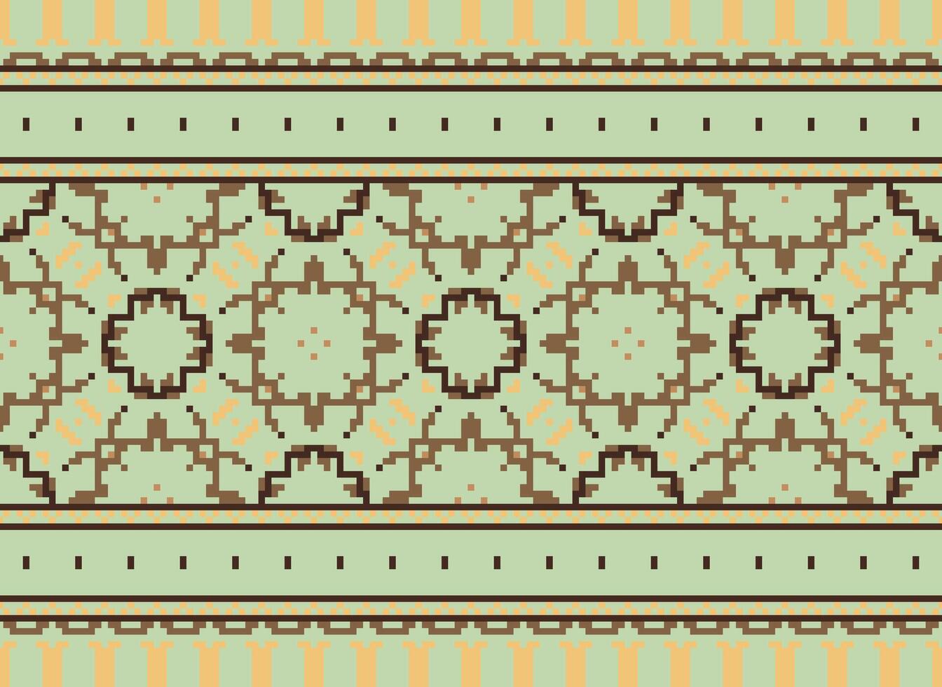 Pixel Ethnic pattern vector background. seamless pattern traditional, Design for background, wallpaper, Batik, fabric, carpet, clothing, wrapping, and textile.ethnic pattern Vector illustration.