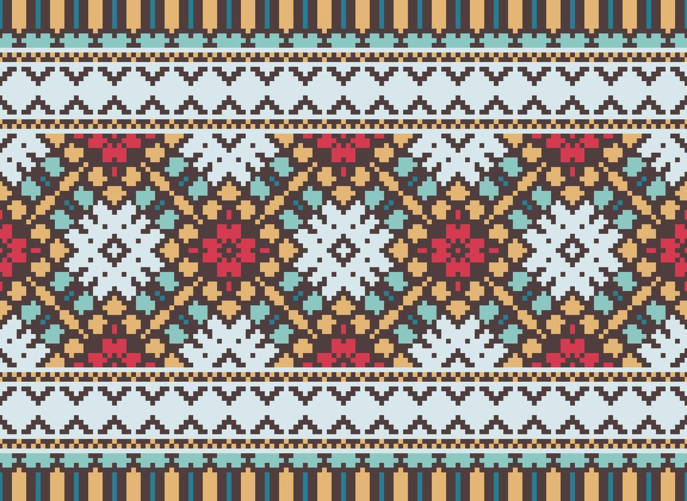 Pixel Ethnic pattern vector background. seamless pattern traditional, Design for background, wallpaper, Batik, fabric, carpet, clothing, wrapping, and textile.ethnic pattern Vector illustration.