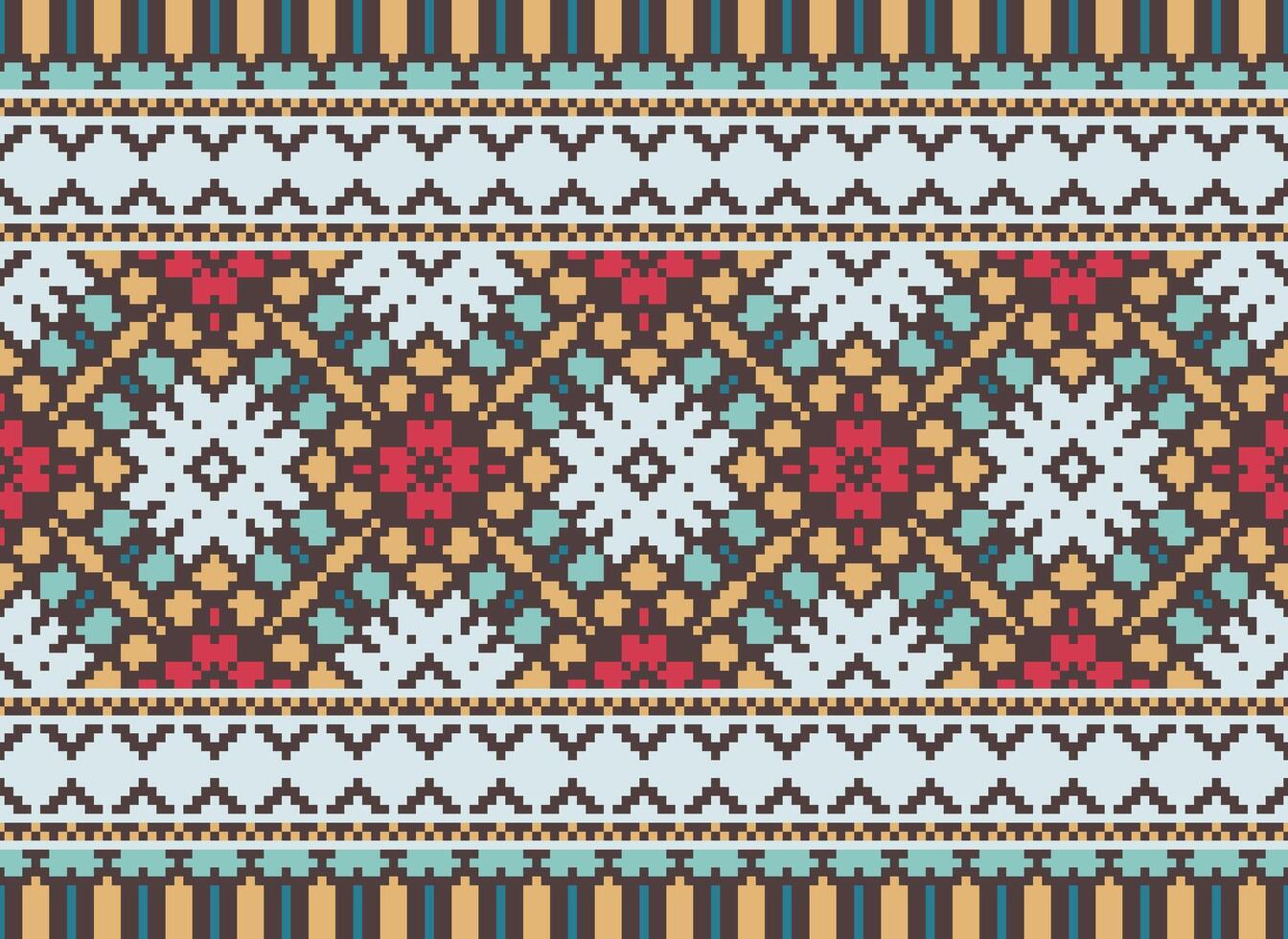 píxel étnico modelo vector antecedentes. sin costura modelo tradicional, diseño para fondo, fondo de pantalla, batik, tela, alfombra, ropa, envase, y textil.étnico modelo vector ilustración.