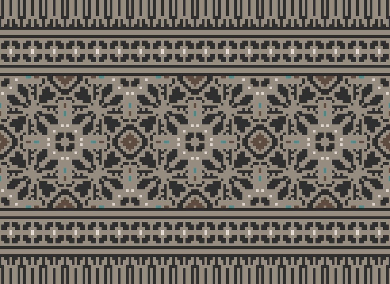 Pixel Ethnic pattern vector background. seamless pattern traditional, Design for background, wallpaper, Batik, fabric, carpet, clothing, wrapping, and textile.ethnic pattern Vector illustration.