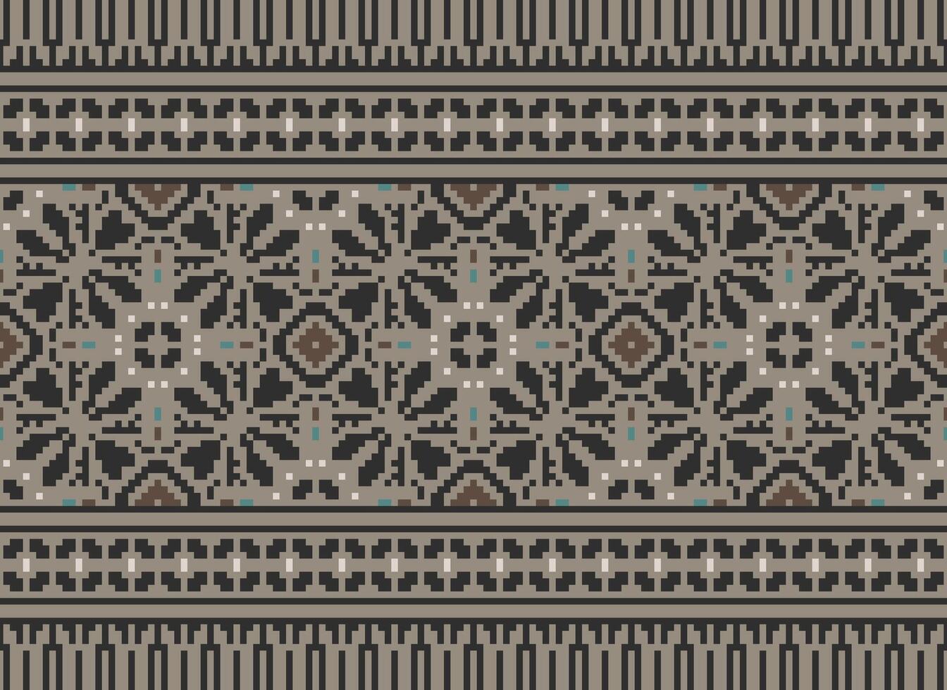 Pixel Ethnic pattern vector background. seamless pattern traditional, Design for background, wallpaper, Batik, fabric, carpet, clothing, wrapping, and textile.ethnic pattern Vector illustration.