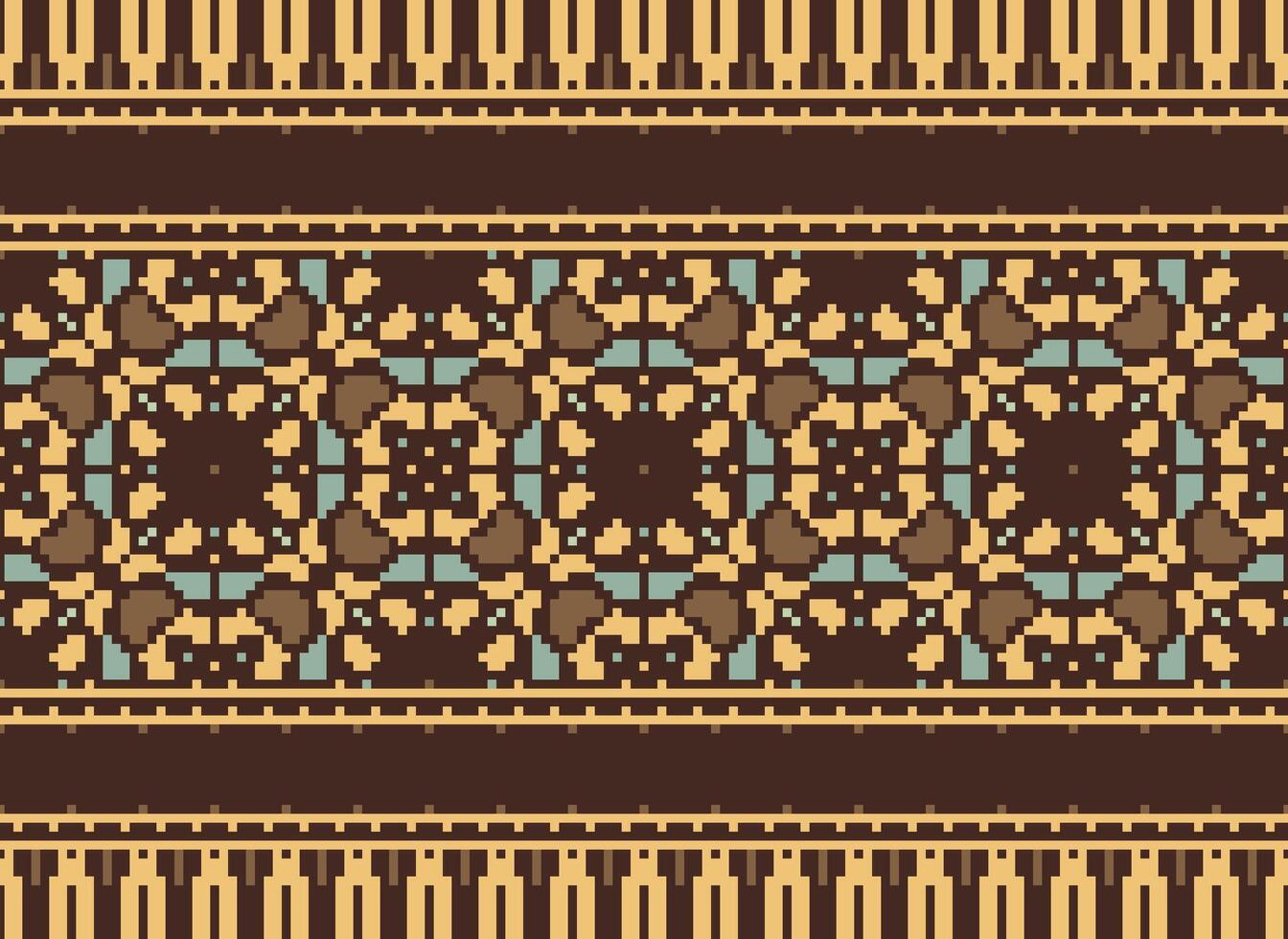 Pixel Ethnic pattern vector background. seamless pattern traditional, Design for background, wallpaper, Batik, fabric, carpet, clothing, wrapping, and textile.ethnic pattern Vector illustration.