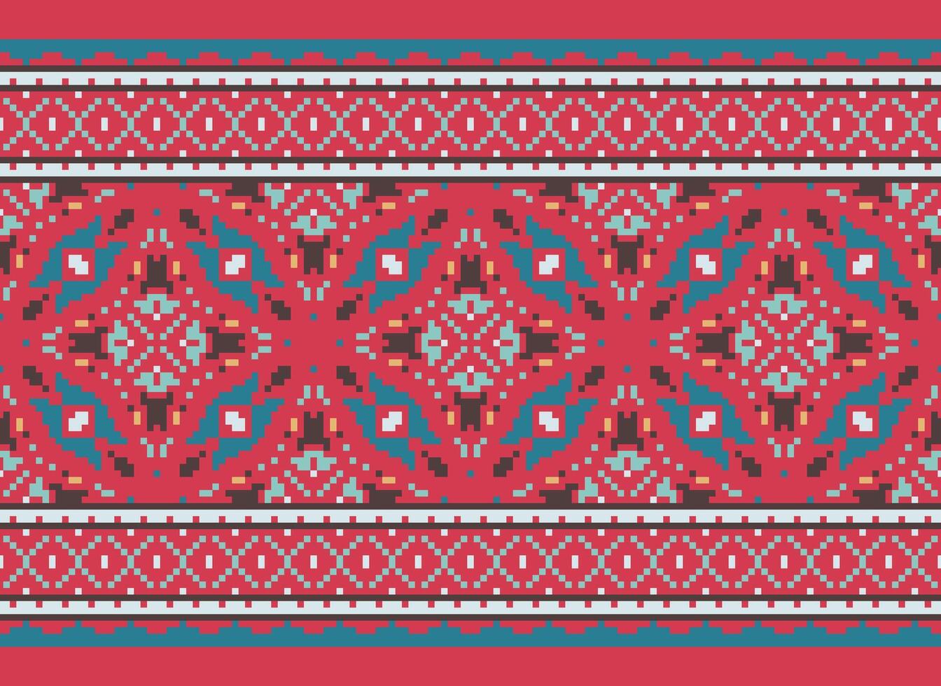Pixel Ethnic pattern vector background. seamless pattern traditional, Design for background, wallpaper, Batik, fabric, carpet, clothing, wrapping, and textile.ethnic pattern Vector illustration.