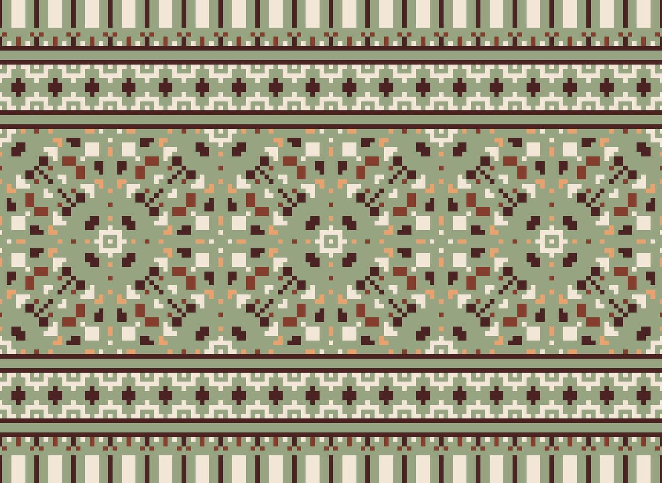 Pixel Ethnic pattern vector background. seamless pattern traditional, Design for background, wallpaper, Batik, fabric, carpet, clothing, wrapping, and textile.ethnic pattern Vector illustration.