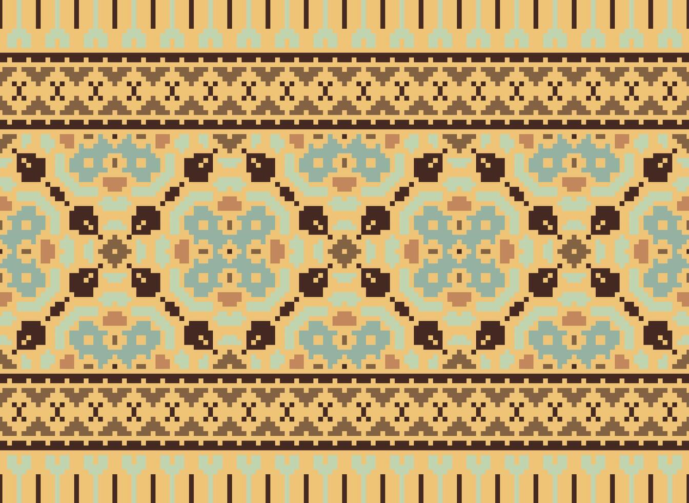 Pixel Ethnic pattern vector background. seamless pattern traditional, Design for background, wallpaper, Batik, fabric, carpet, clothing, wrapping, and textile.ethnic pattern Vector illustration.