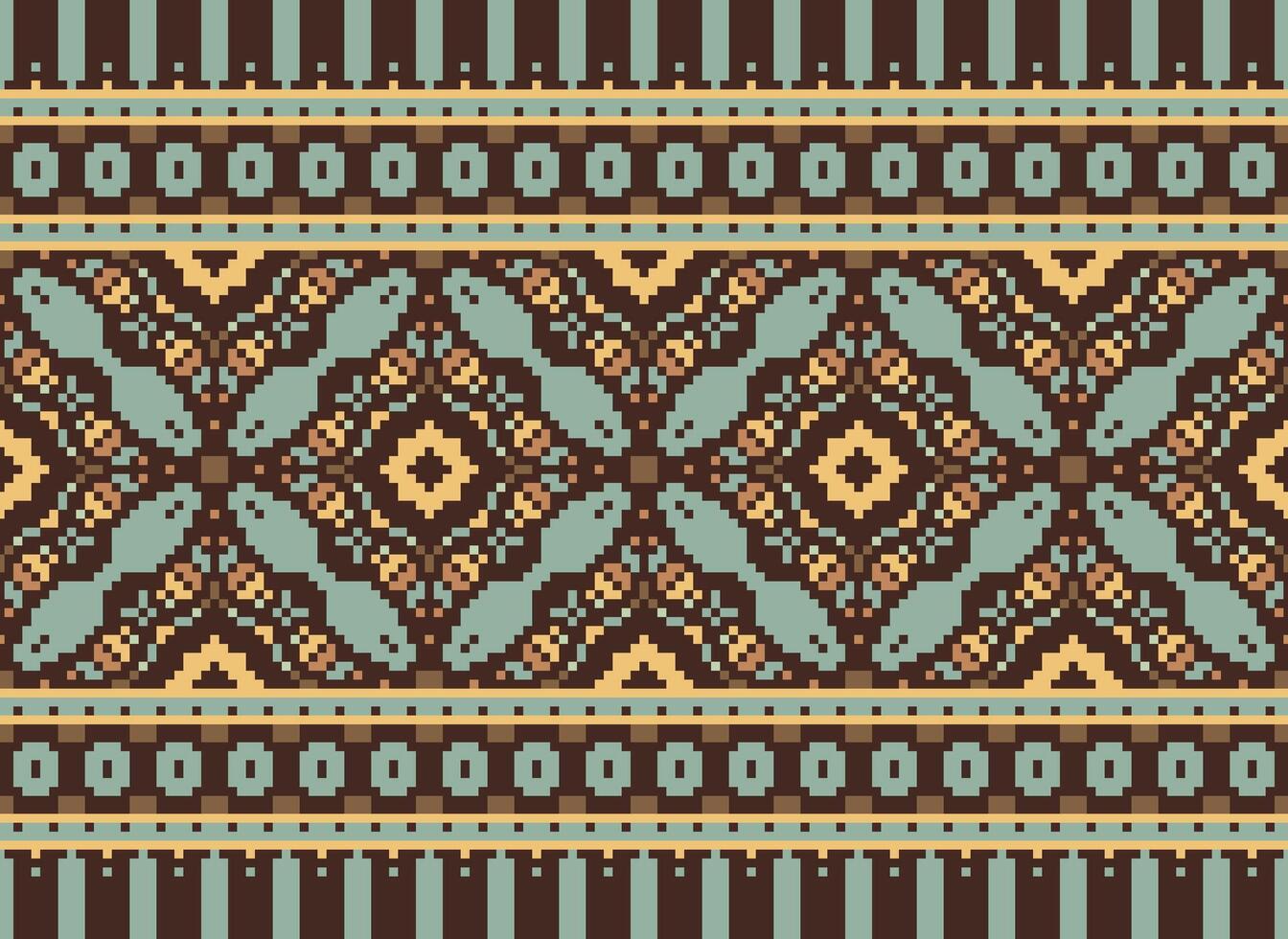 Pixel Ethnic pattern vector background. seamless pattern traditional, Design for background, wallpaper, Batik, fabric, carpet, clothing, wrapping, and textile.ethnic pattern Vector illustration.