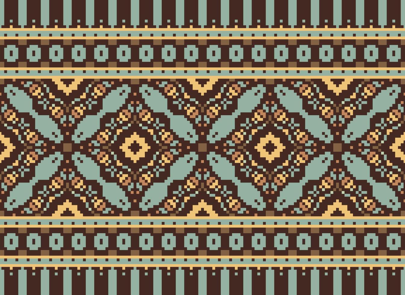 Pixel Ethnic pattern vector background. seamless pattern traditional, Design for background, wallpaper, Batik, fabric, carpet, clothing, wrapping, and textile.ethnic pattern Vector illustration.