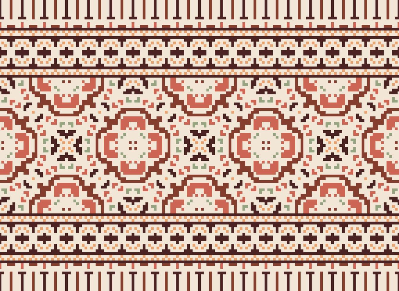 Pixel Ethnic pattern vector background. seamless pattern traditional, Design for background, wallpaper, Batik, fabric, carpet, clothing, wrapping, and textile.ethnic pattern Vector illustration.