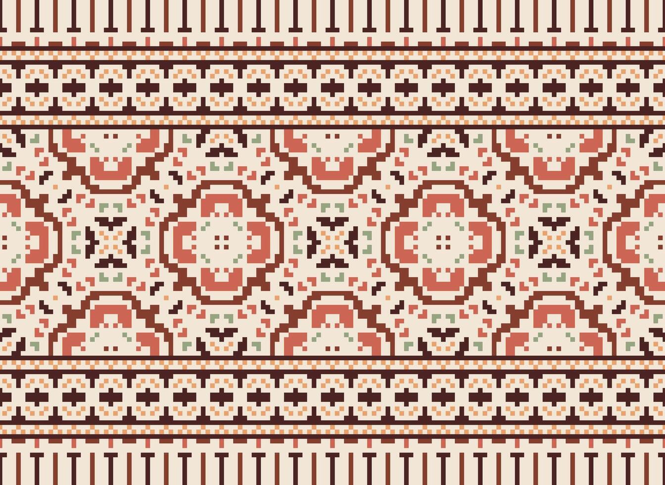 Pixel Ethnic pattern vector background. seamless pattern traditional, Design for background, wallpaper, Batik, fabric, carpet, clothing, wrapping, and textile.ethnic pattern Vector illustration.