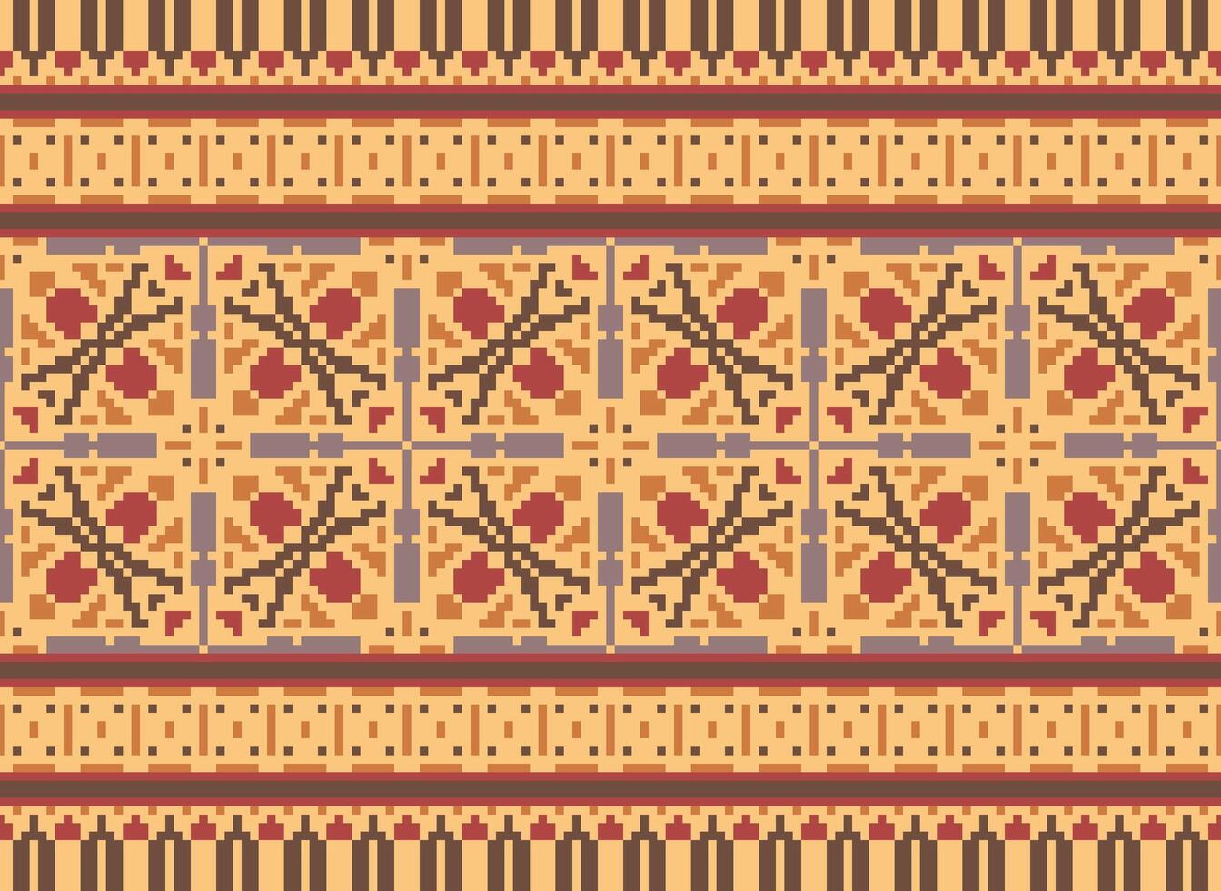 Pixel Ethnic pattern vector background. seamless pattern traditional, Design for background, wallpaper, Batik, fabric, carpet, clothing, wrapping, and textile.ethnic pattern Vector illustration.