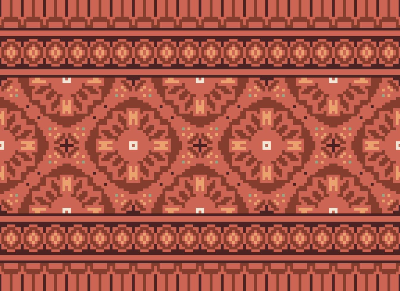 Pixel Ethnic pattern vector background. seamless pattern traditional, Design for background, wallpaper, Batik, fabric, carpet, clothing, wrapping, and textile.ethnic pattern Vector illustration.