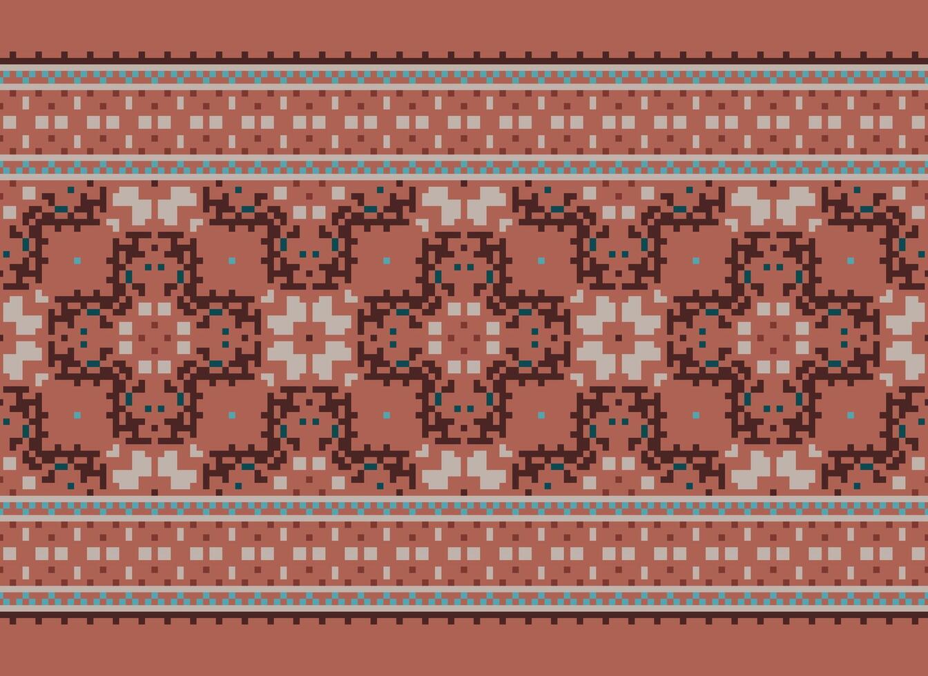 Pixel Ethnic pattern vector background. seamless pattern traditional, Design for background, wallpaper, Batik, fabric, carpet, clothing, wrapping, and textile.ethnic pattern Vector illustration.
