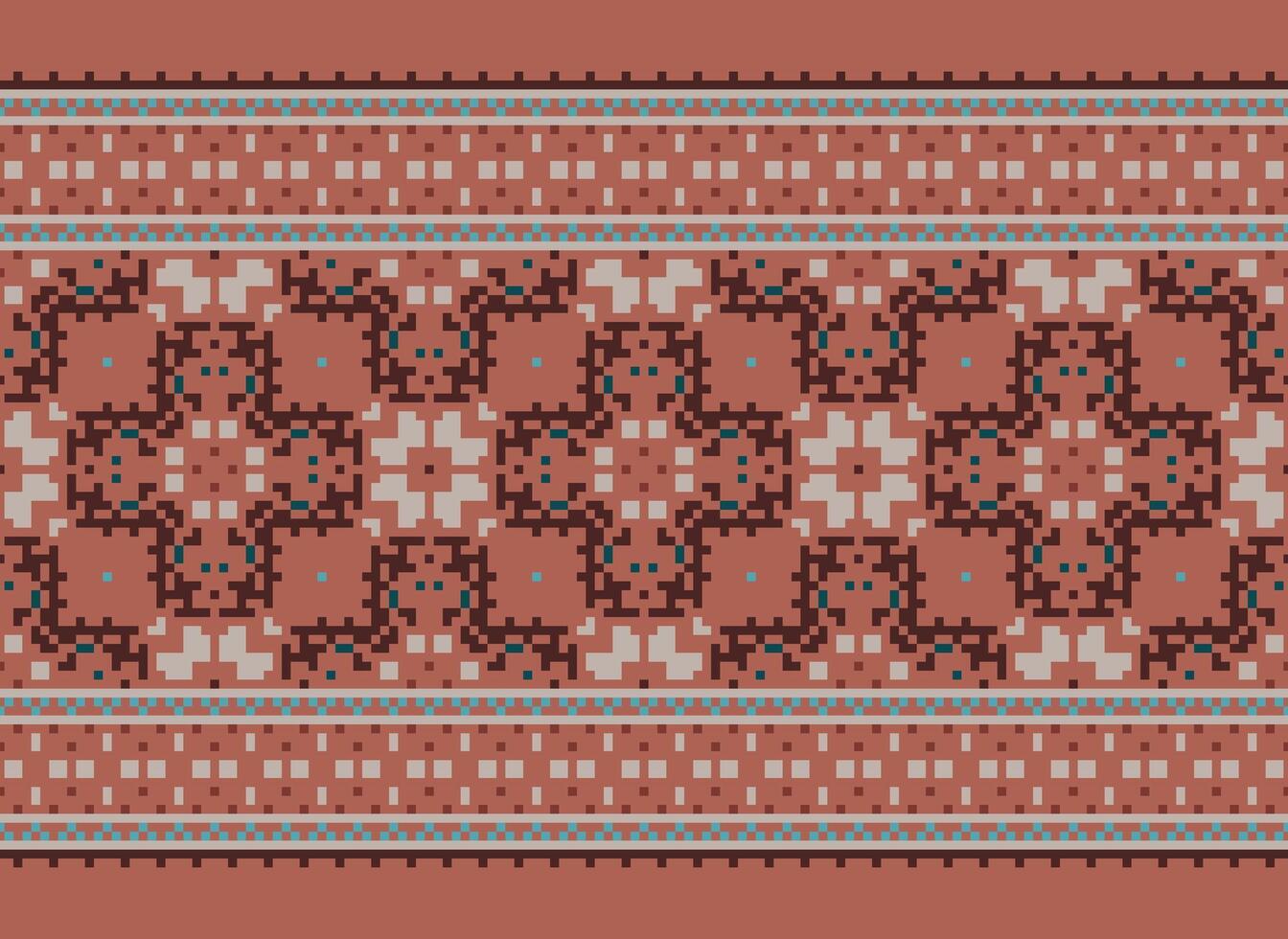 Pixel Ethnic pattern vector background. seamless pattern traditional, Design for background, wallpaper, Batik, fabric, carpet, clothing, wrapping, and textile.ethnic pattern Vector illustration.