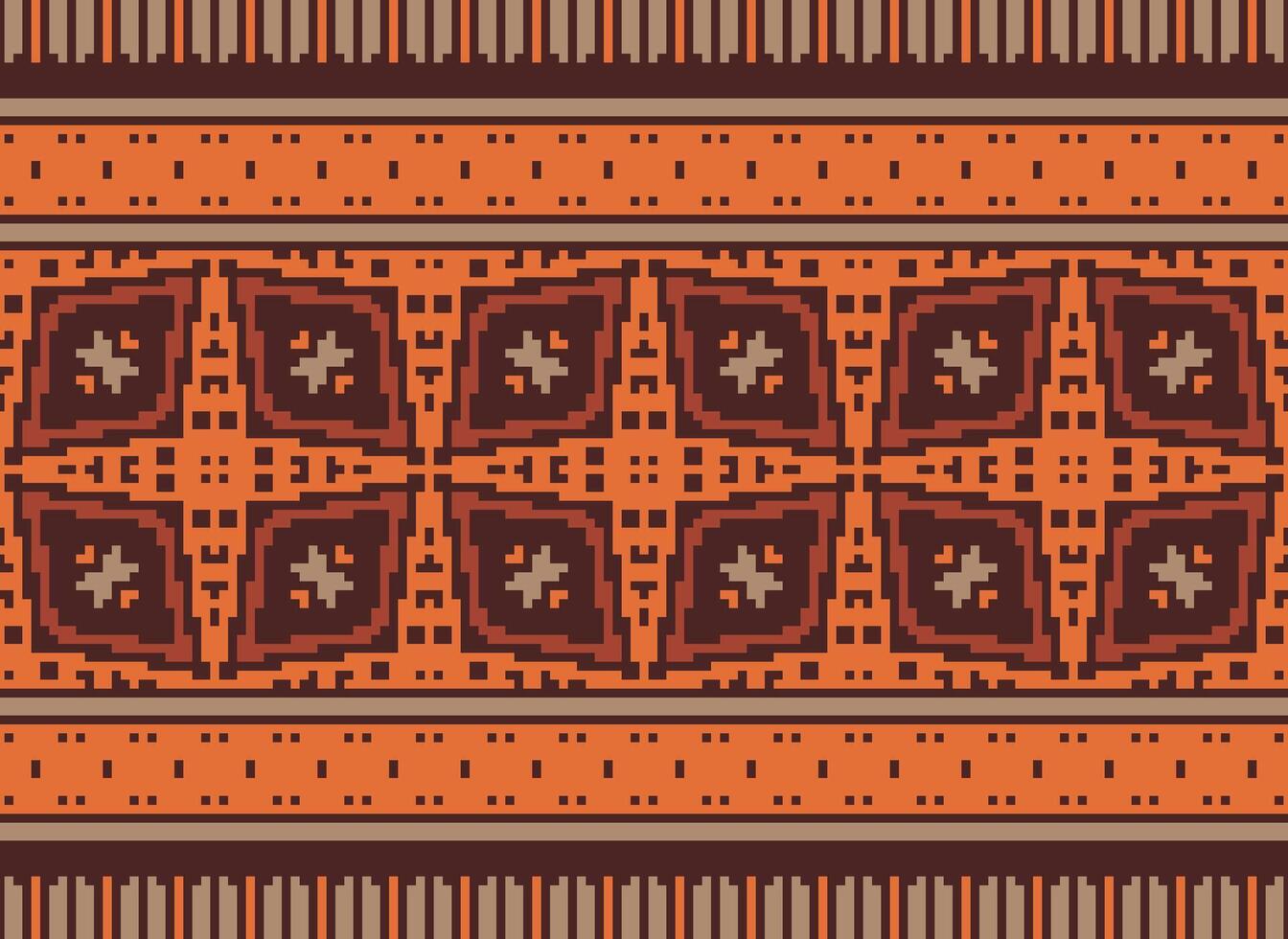 Pixel Ethnic pattern vector background. seamless pattern traditional, Design for background, wallpaper, Batik, fabric, carpet, clothing, wrapping, and textile.ethnic pattern Vector illustration.
