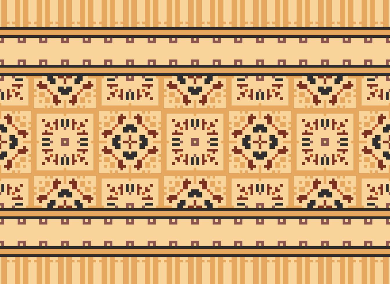 Pixel Ethnic pattern vector background. seamless pattern traditional, Design for background, wallpaper, Batik, fabric, carpet, clothing, wrapping, and textile.ethnic pattern Vector illustration.