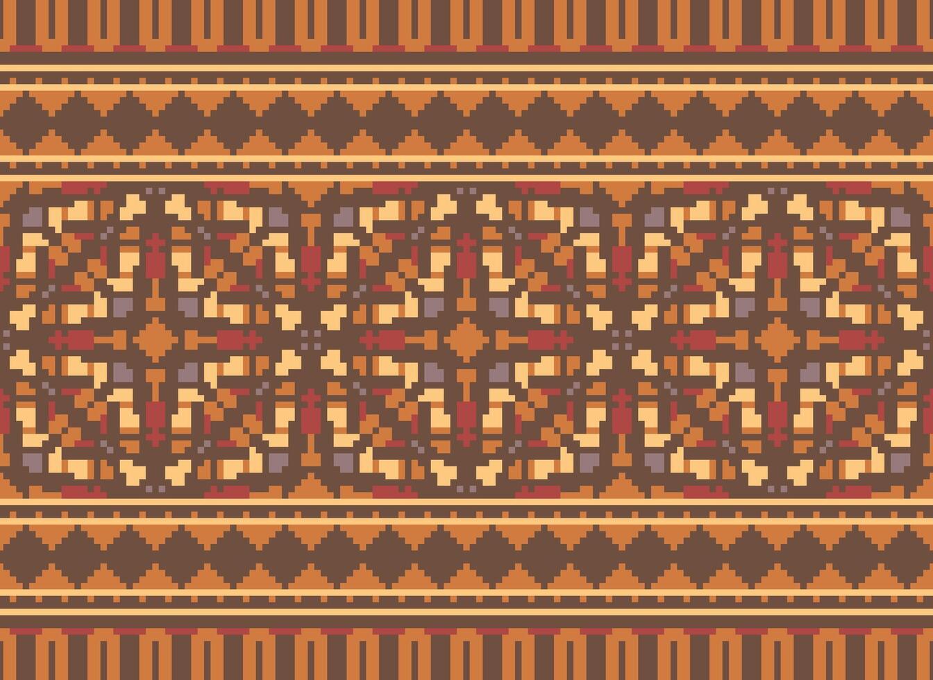 Pixel Ethnic pattern vector background. seamless pattern traditional, Design for background, wallpaper, Batik, fabric, carpet, clothing, wrapping, and textile.ethnic pattern Vector illustration.