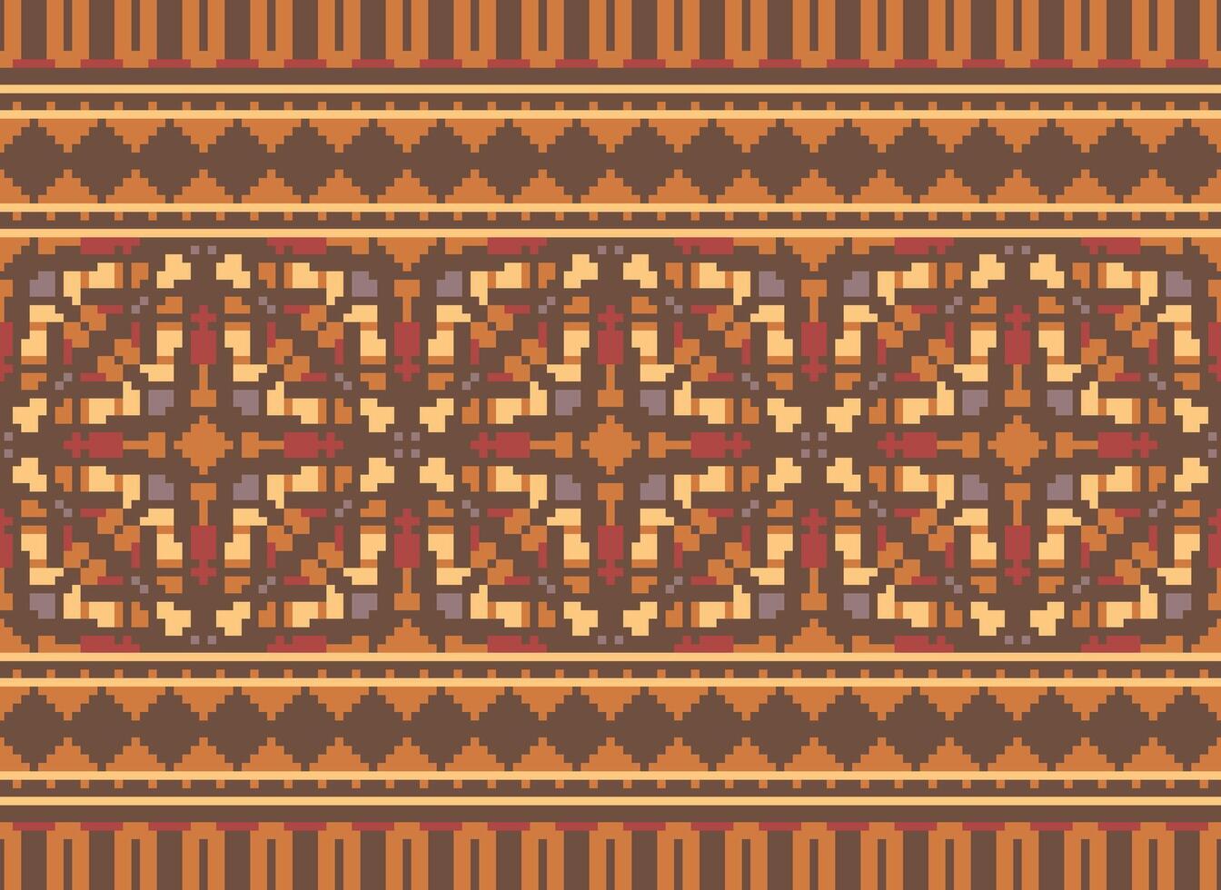 Pixel Ethnic pattern vector background. seamless pattern traditional, Design for background, wallpaper, Batik, fabric, carpet, clothing, wrapping, and textile.ethnic pattern Vector illustration.