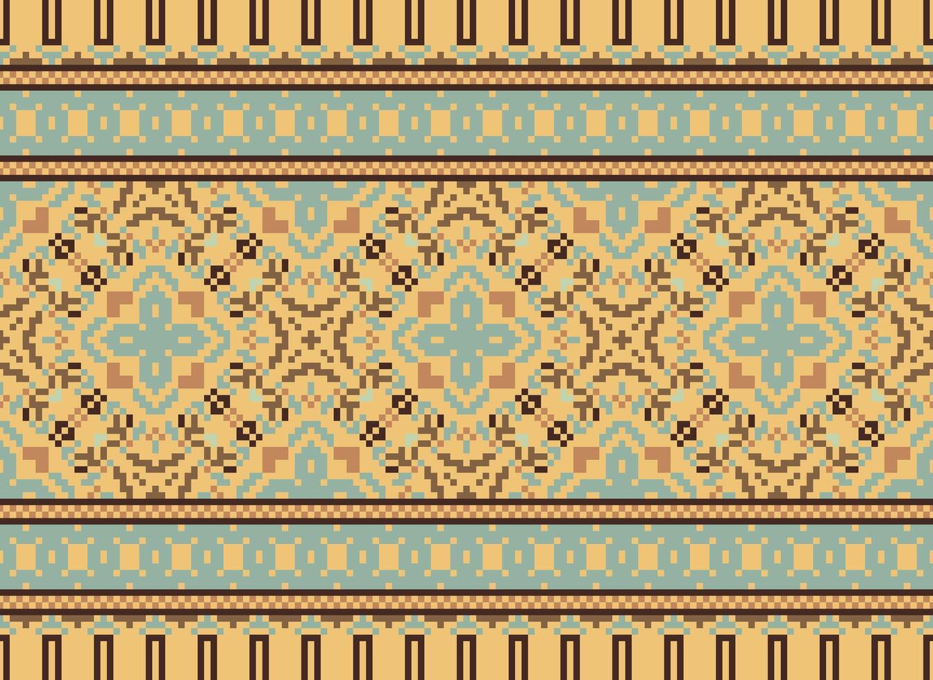Pixel Ethnic pattern vector background. seamless pattern traditional, Design for background, wallpaper, Batik, fabric, carpet, clothing, wrapping, and textile.ethnic pattern Vector illustration.