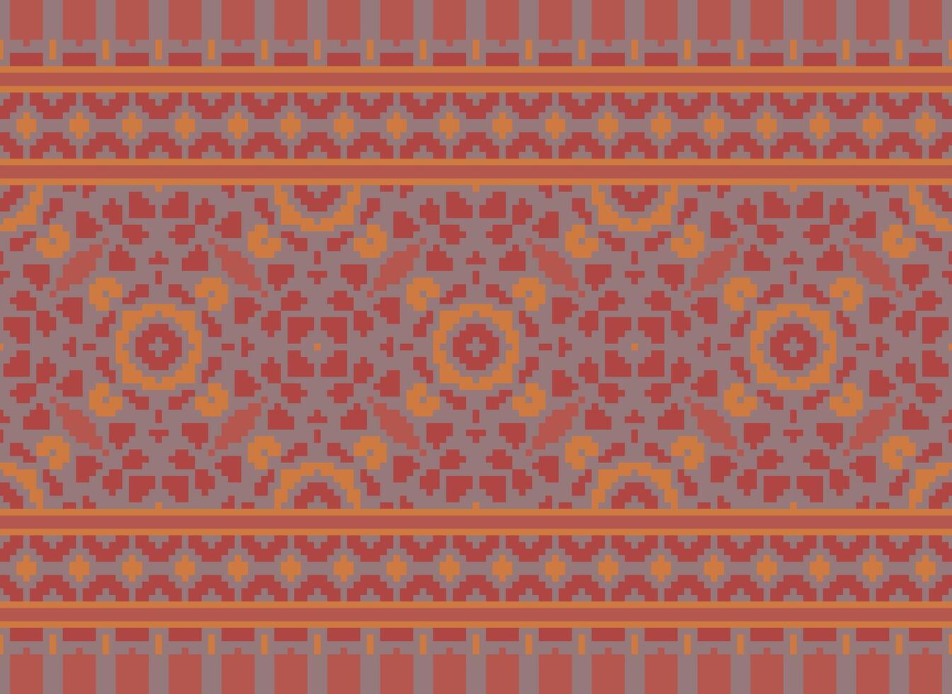 Pixel Ethnic pattern vector background. seamless pattern traditional, Design for background, wallpaper, Batik, fabric, carpet, clothing, wrapping, and textile.ethnic pattern Vector illustration.