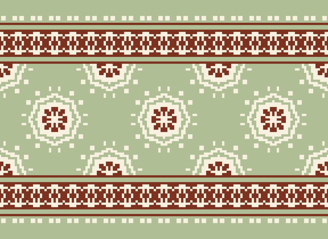 Pixel cross stitch traditional ethnic pattern paisley flower Ikat background abstract Aztec African Indonesian Indian seamless pattern for fabric print cloth dress carpet curtains and sarong vector