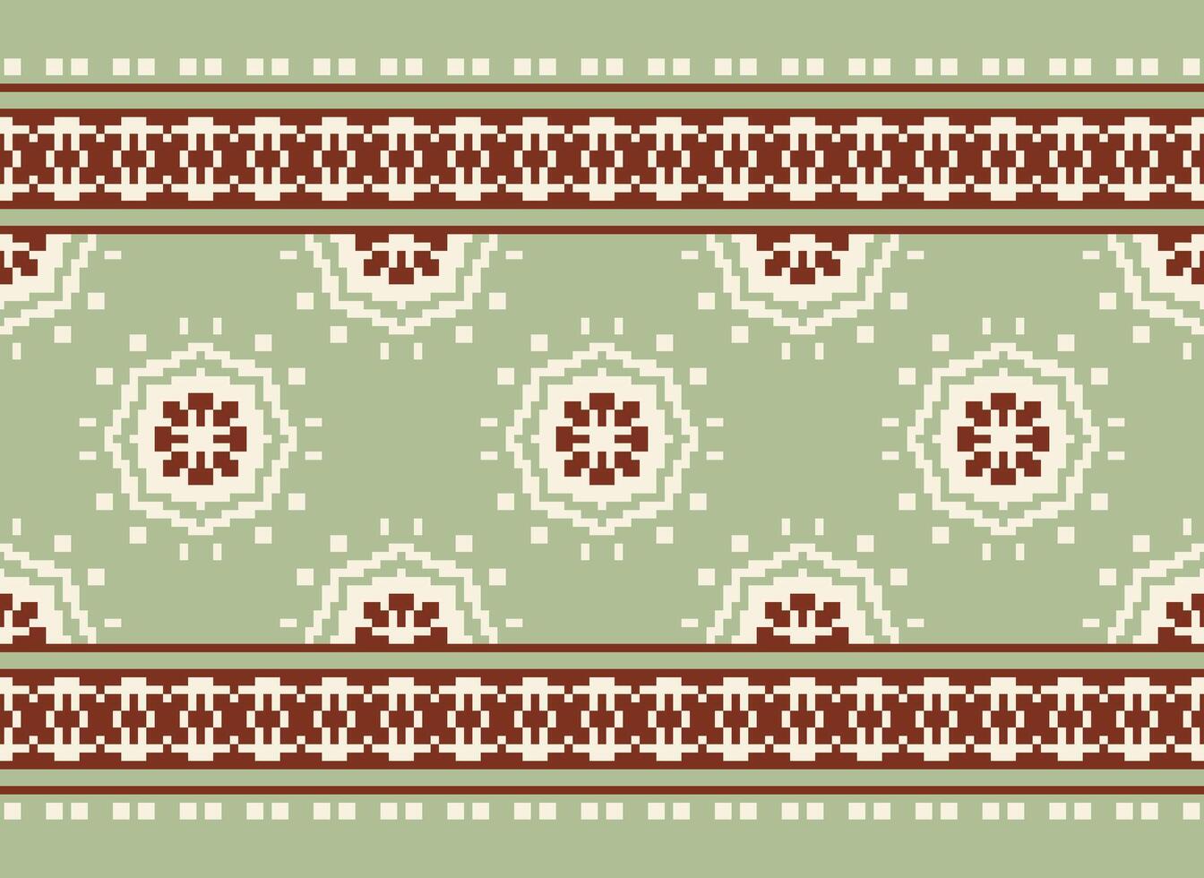 Pixel cross stitch traditional ethnic pattern paisley flower Ikat background abstract Aztec African Indonesian Indian seamless pattern for fabric print cloth dress carpet curtains and sarong vector