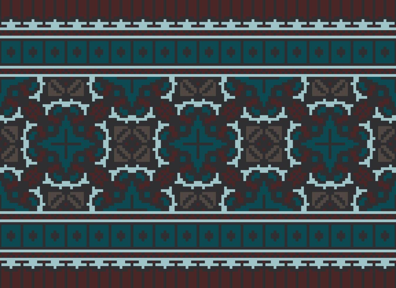 Pixel cross stitch traditional ethnic pattern paisley flower Ikat background abstract Aztec African Indonesian Indian seamless pattern for fabric print cloth dress carpet curtains and sarong vector