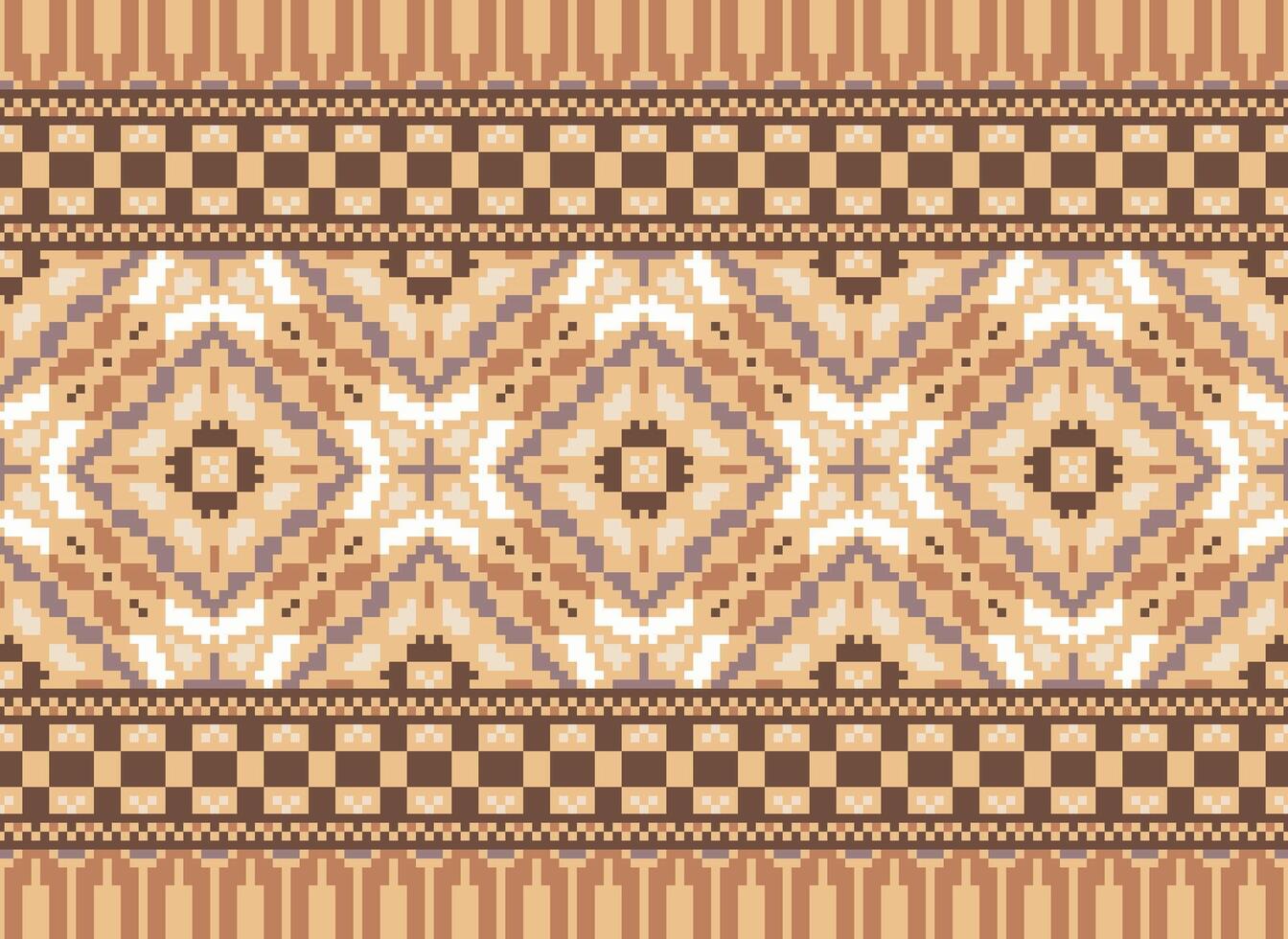 Pixel cross stitch traditional ethnic pattern paisley flower Ikat background abstract Aztec African Indonesian Indian seamless pattern for fabric print cloth dress carpet curtains and sarong vector
