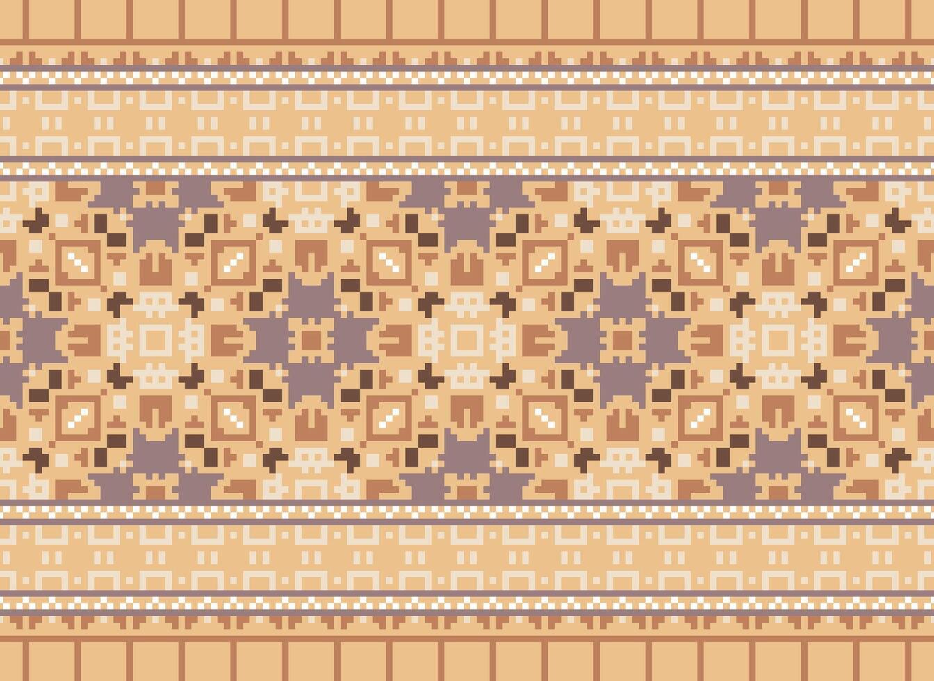 Pixel cross stitch traditional ethnic pattern paisley flower Ikat background abstract Aztec African Indonesian Indian seamless pattern for fabric print cloth dress carpet curtains and sarong vector