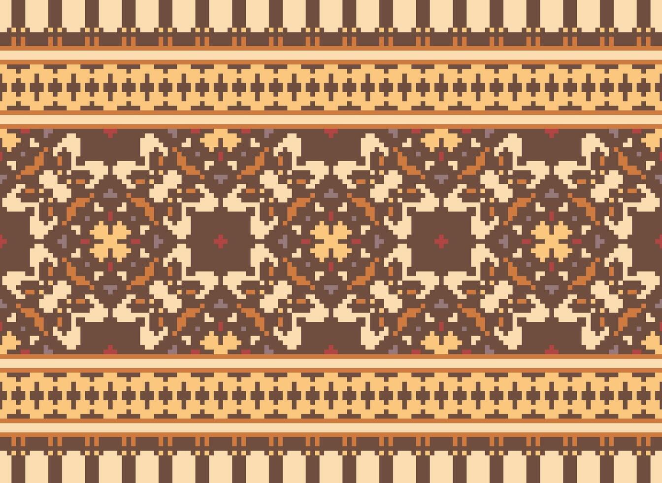 Pixel cross stitch traditional ethnic pattern paisley flower Ikat background abstract Aztec African Indonesian Indian seamless pattern for fabric print cloth dress carpet curtains and sarong vector