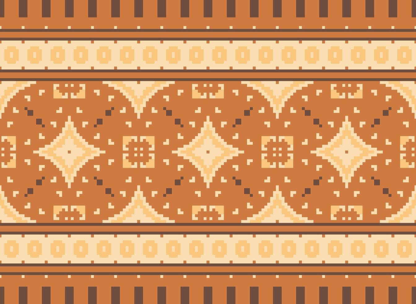 Pixel cross stitch traditional ethnic pattern paisley flower Ikat background abstract Aztec African Indonesian Indian seamless pattern for fabric print cloth dress carpet curtains and sarong vector