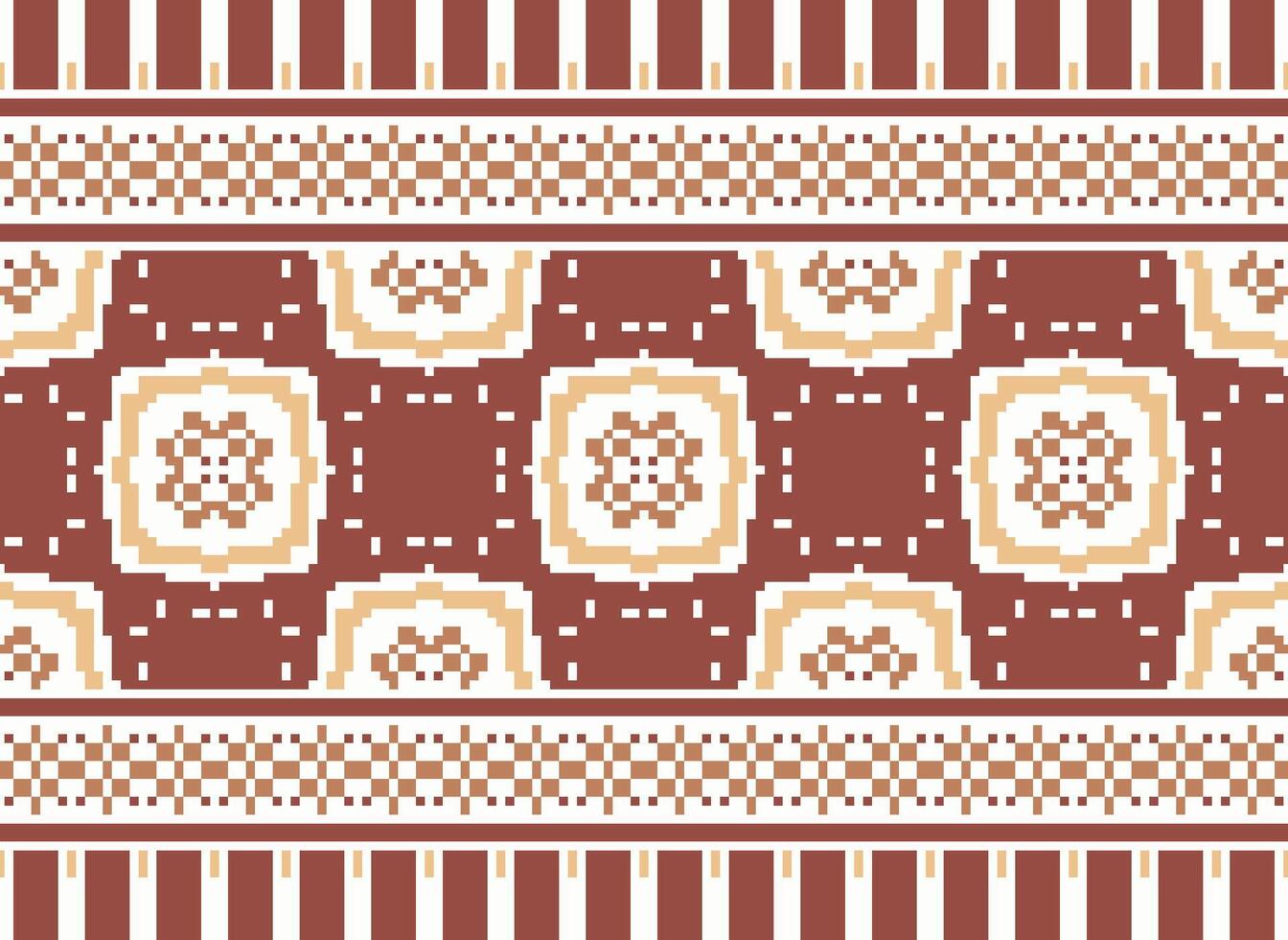 Pixel cross stitch traditional ethnic pattern paisley flower Ikat background abstract Aztec African Indonesian Indian seamless pattern for fabric print cloth dress carpet curtains and sarong vector