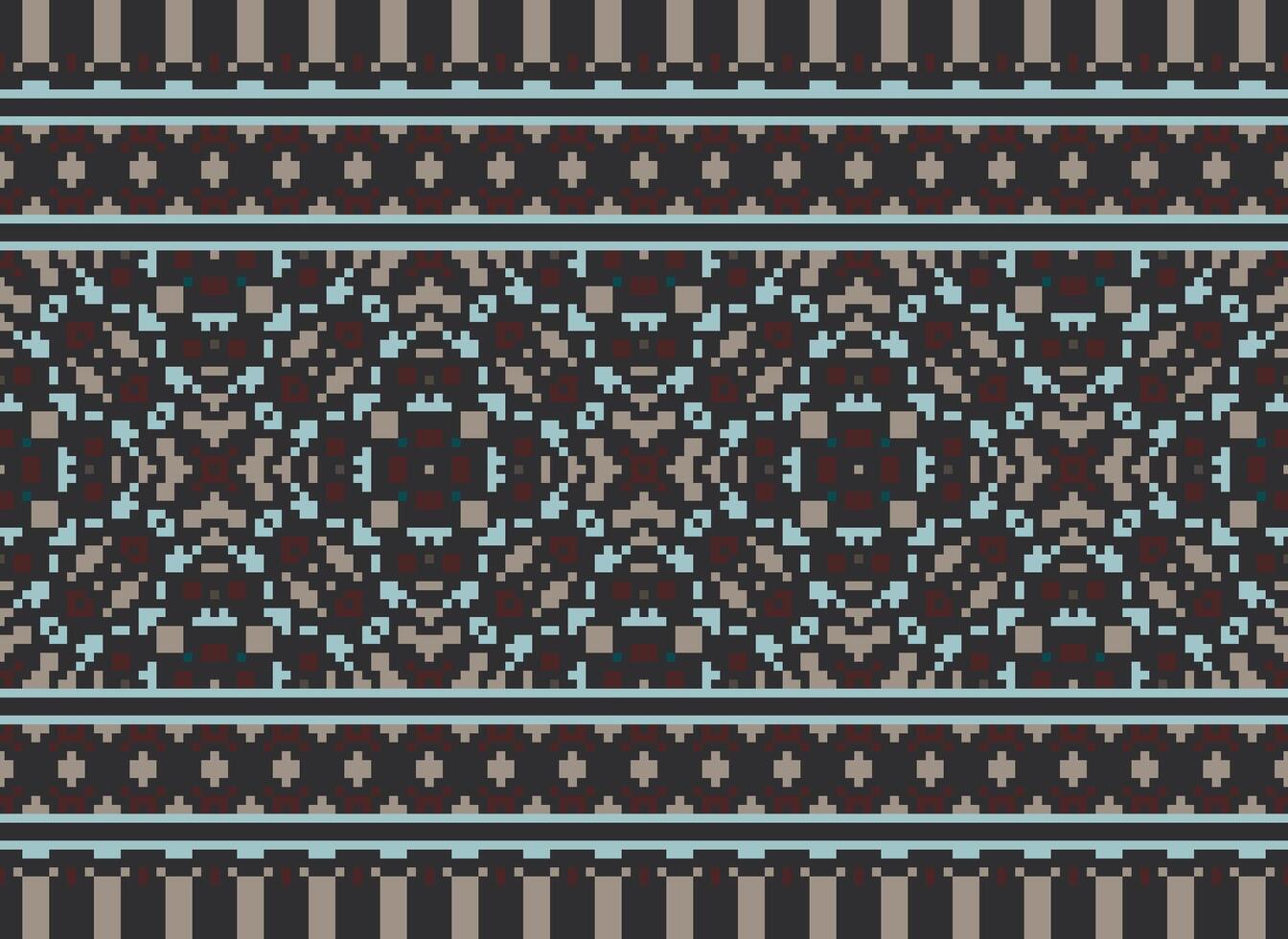 Pixel cross stitch traditional ethnic pattern paisley flower Ikat background abstract Aztec African Indonesian Indian seamless pattern for fabric print cloth dress carpet curtains and sarong vector