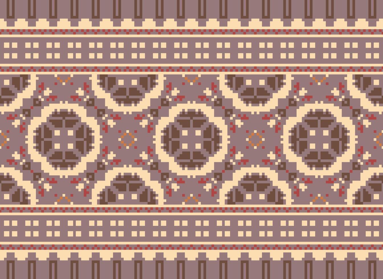 Pixel cross stitch traditional ethnic pattern paisley flower Ikat background abstract Aztec African Indonesian Indian seamless pattern for fabric print cloth dress carpet curtains and sarong vector