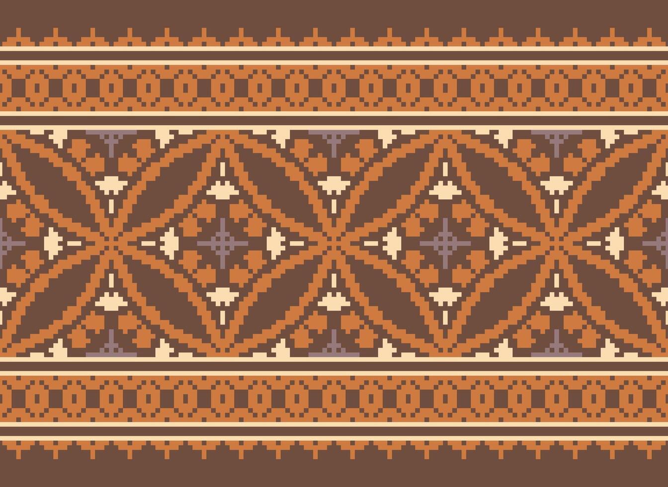 Pixel cross stitch traditional ethnic pattern paisley flower Ikat background abstract Aztec African Indonesian Indian seamless pattern for fabric print cloth dress carpet curtains and sarong vector