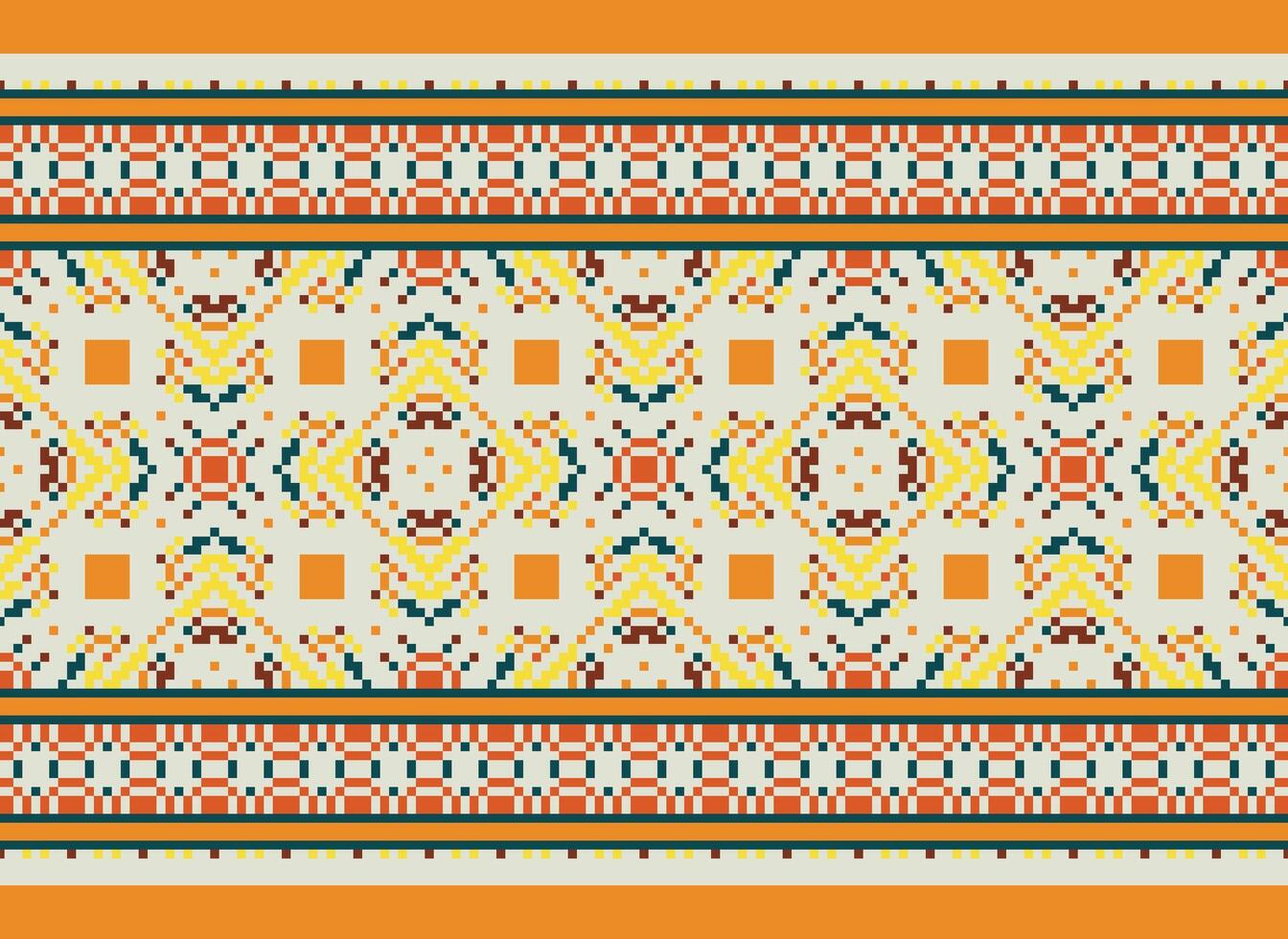 Pixel cross stitch traditional ethnic pattern paisley flower Ikat background abstract Aztec African Indonesian Indian seamless pattern for fabric print cloth dress carpet curtains and sarong vector