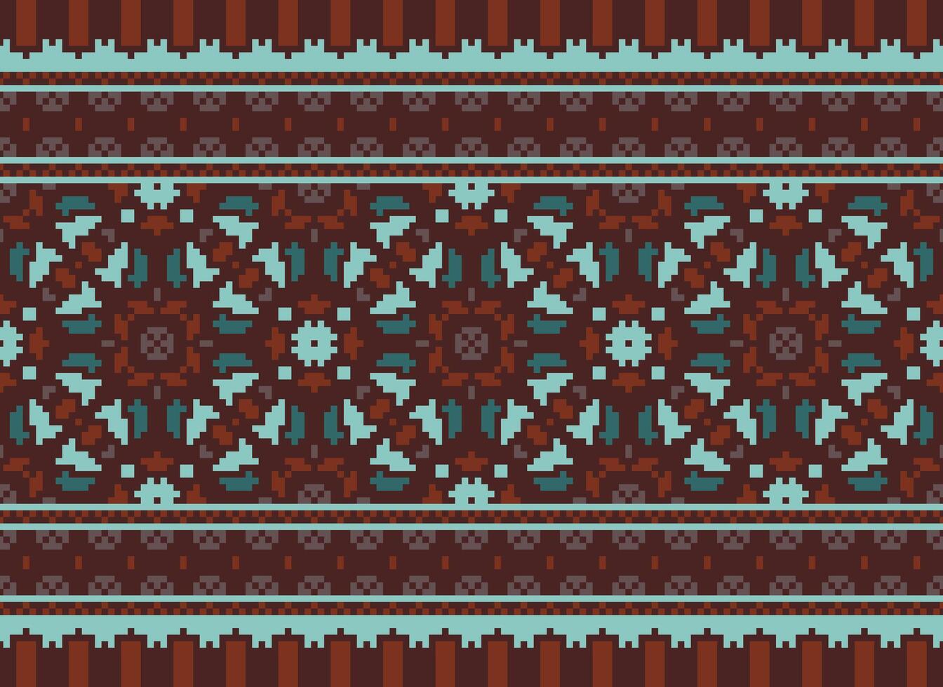 Pixel cross stitch traditional ethnic pattern paisley flower Ikat background abstract Aztec African Indonesian Indian seamless pattern for fabric print cloth dress carpet curtains and sarong vector