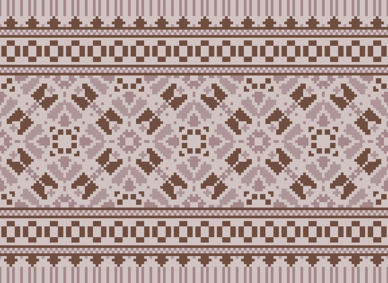Pixel cross stitch traditional ethnic pattern paisley flower Ikat background abstract Aztec African Indonesian Indian seamless pattern for fabric print cloth dress carpet curtains and sarong vector