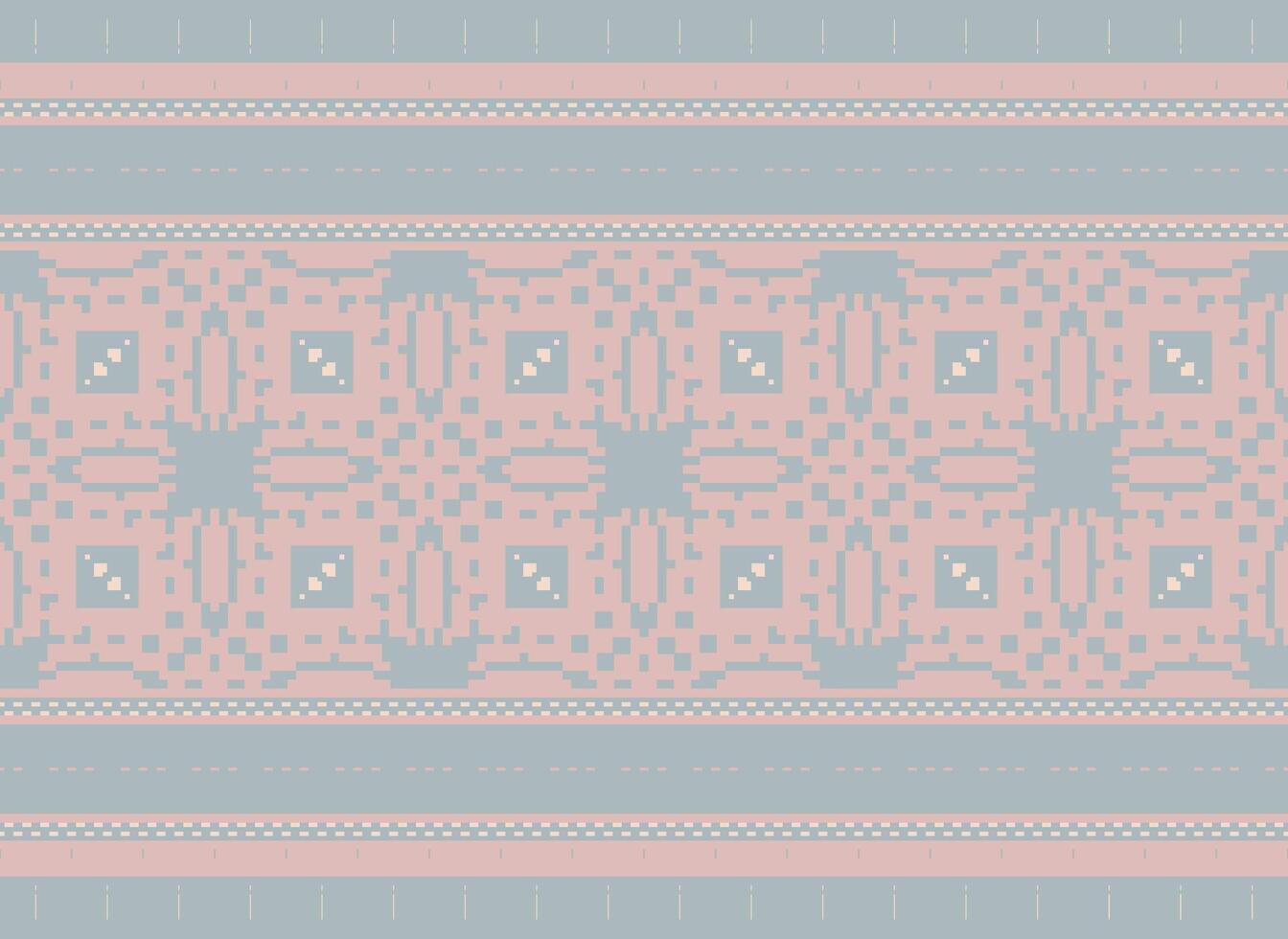 Pixel cross stitch traditional ethnic pattern paisley flower Ikat background abstract Aztec African Indonesian Indian seamless pattern for fabric print cloth dress carpet curtains and sarong vector