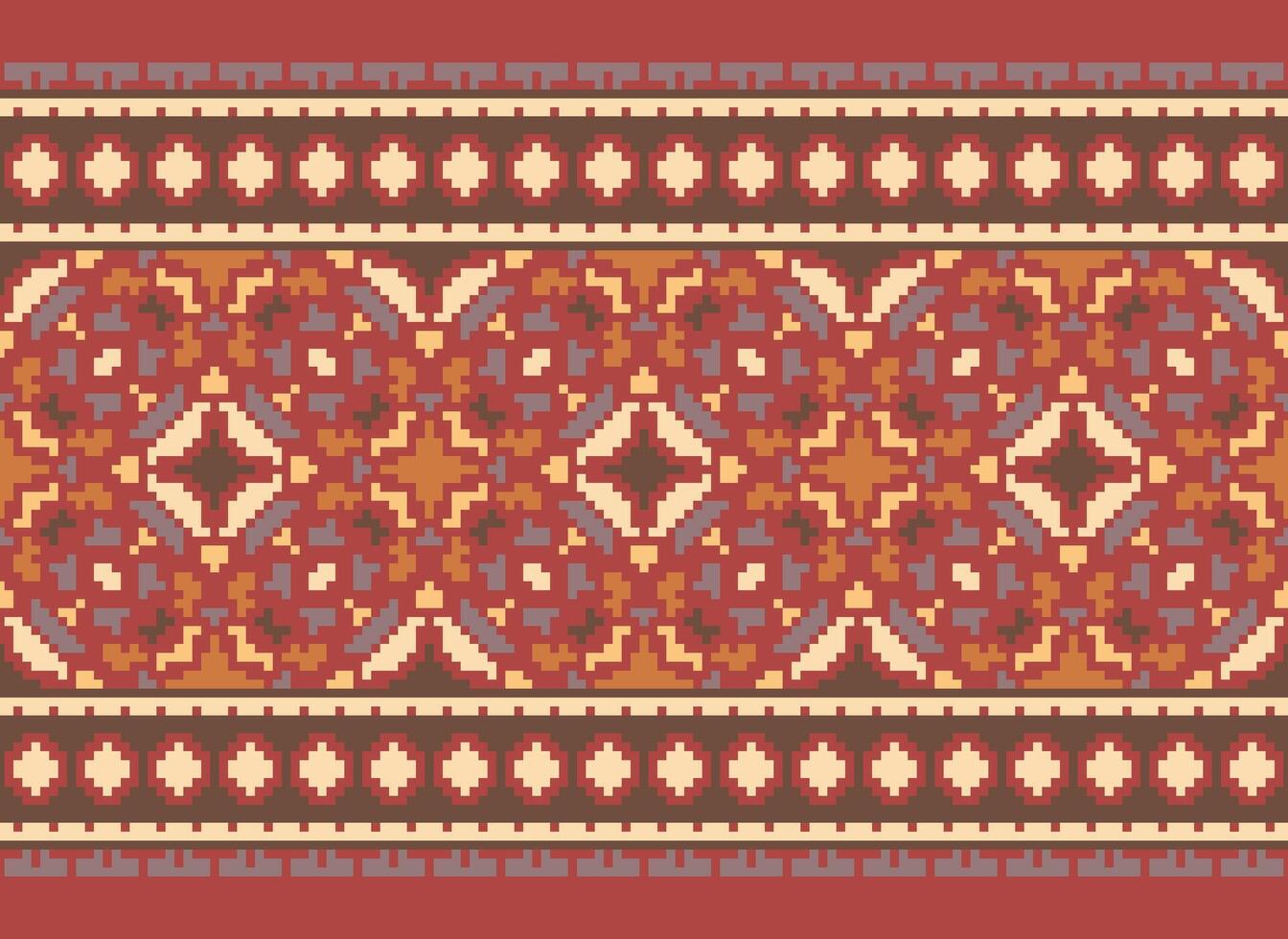 Pixel cross stitch traditional ethnic pattern paisley flower Ikat background abstract Aztec African Indonesian Indian seamless pattern for fabric print cloth dress carpet curtains and sarong vector
