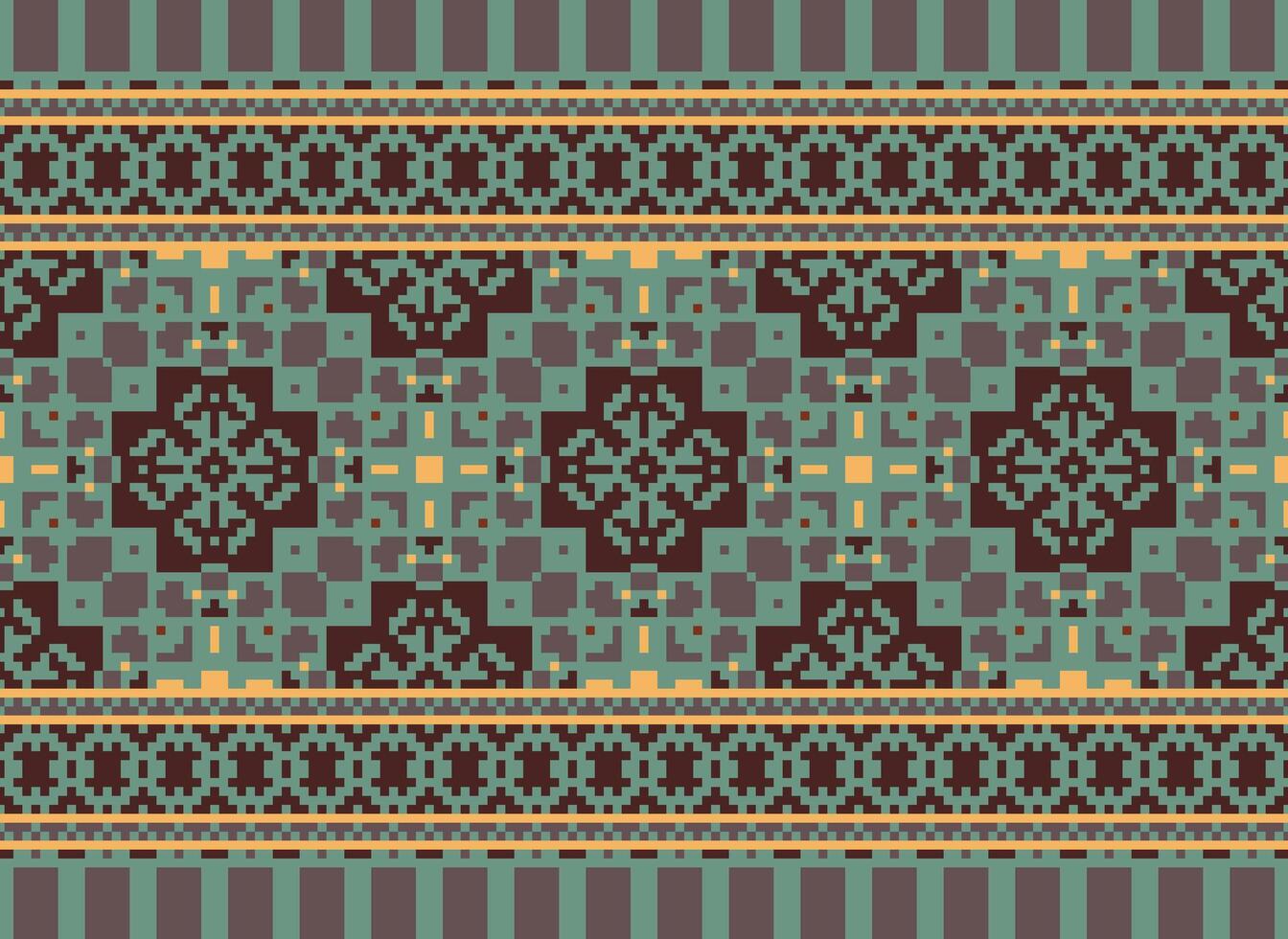 Pixel cross stitch traditional ethnic pattern paisley flower Ikat background abstract Aztec African Indonesian Indian seamless pattern for fabric print cloth dress carpet curtains and sarong vector